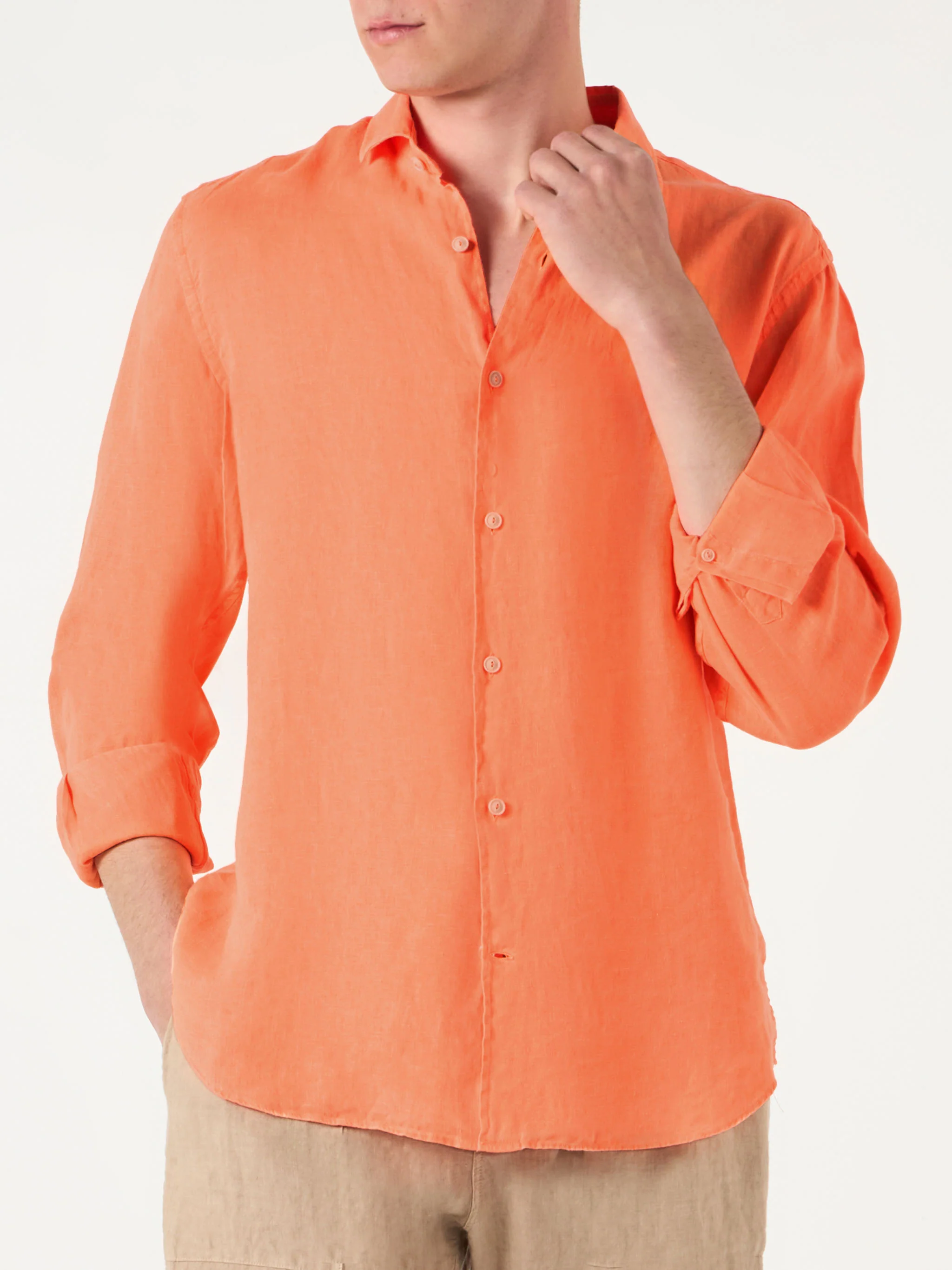 Pamplona fluo orange linen shirt