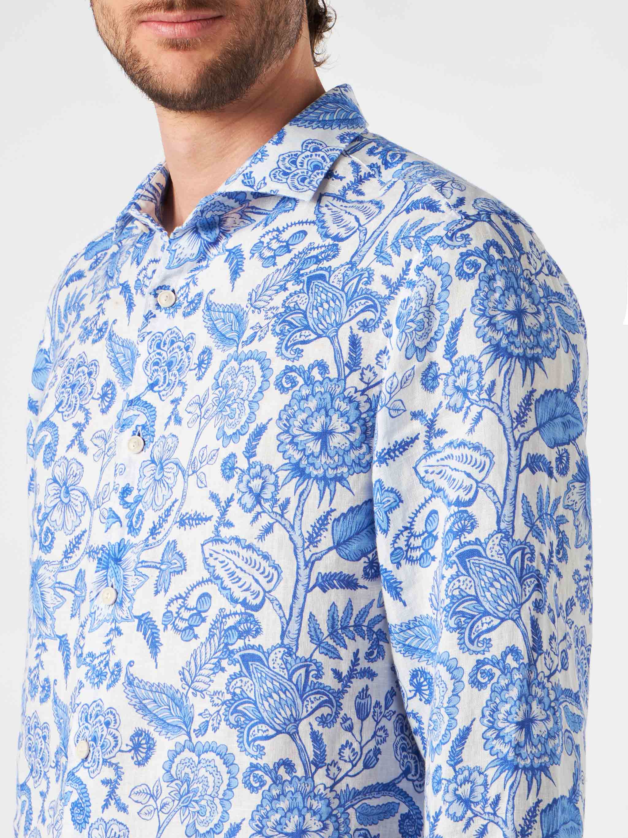 Pamplona blue floral linen shirt - Image 3