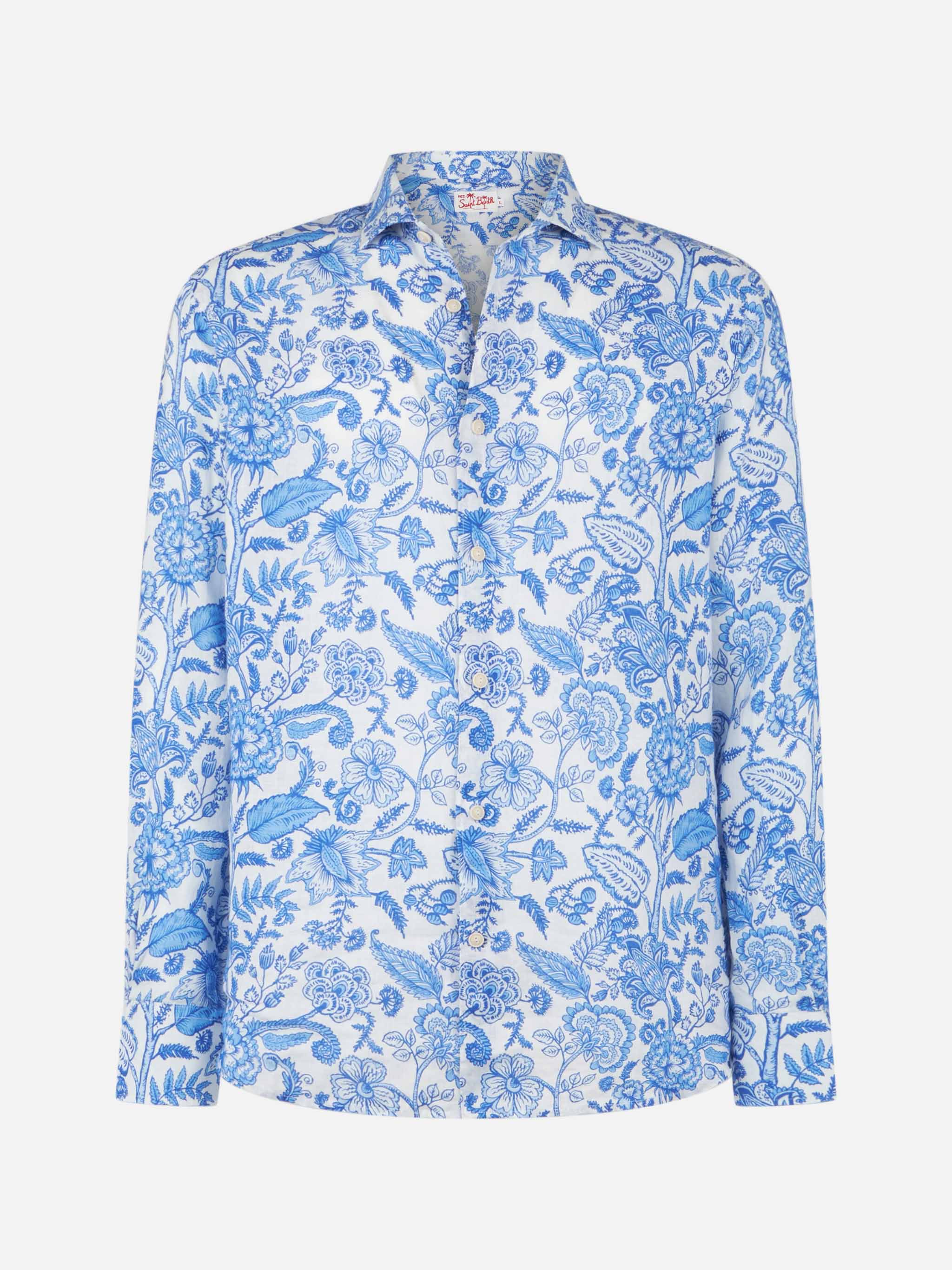 Pamplona blue floral linen shirt - Image 4