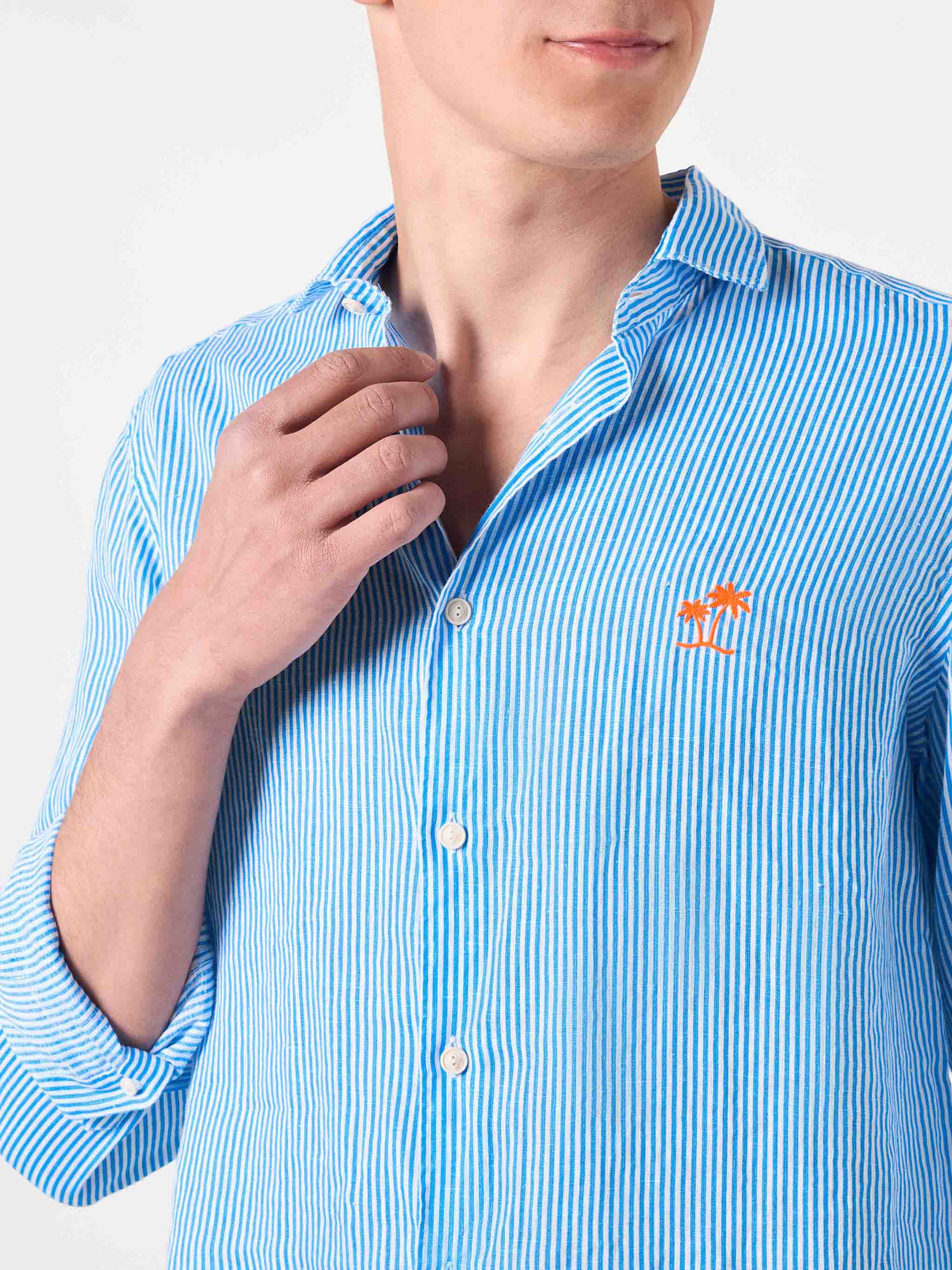 Pamplona white and bluette fluo striped linen shirt - Image 2