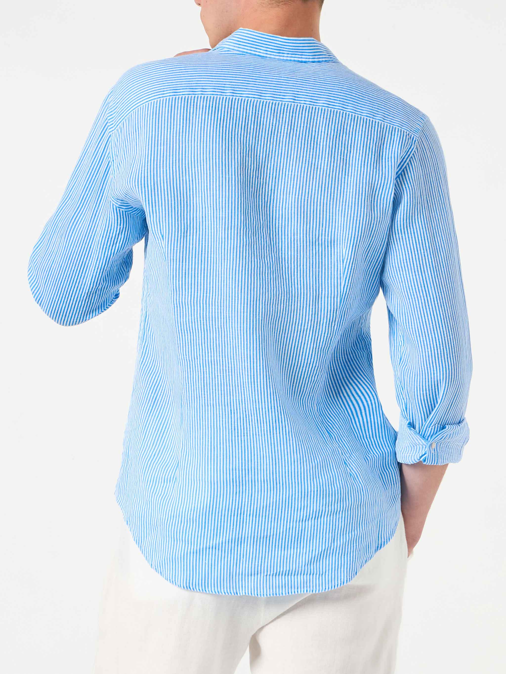 Pamplona white and bluette fluo striped linen shirt - Image 3