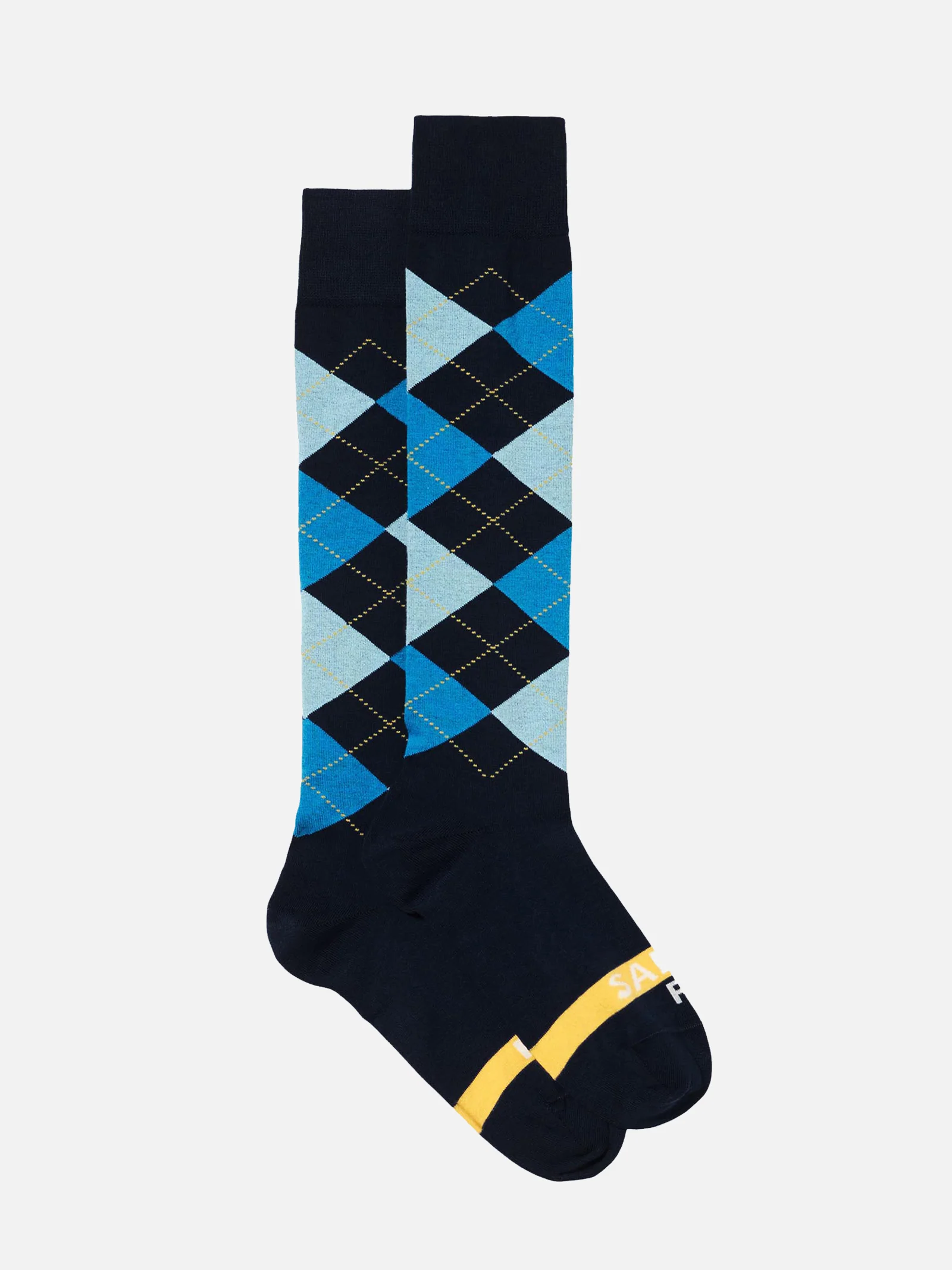 Long socks with argyle pattern