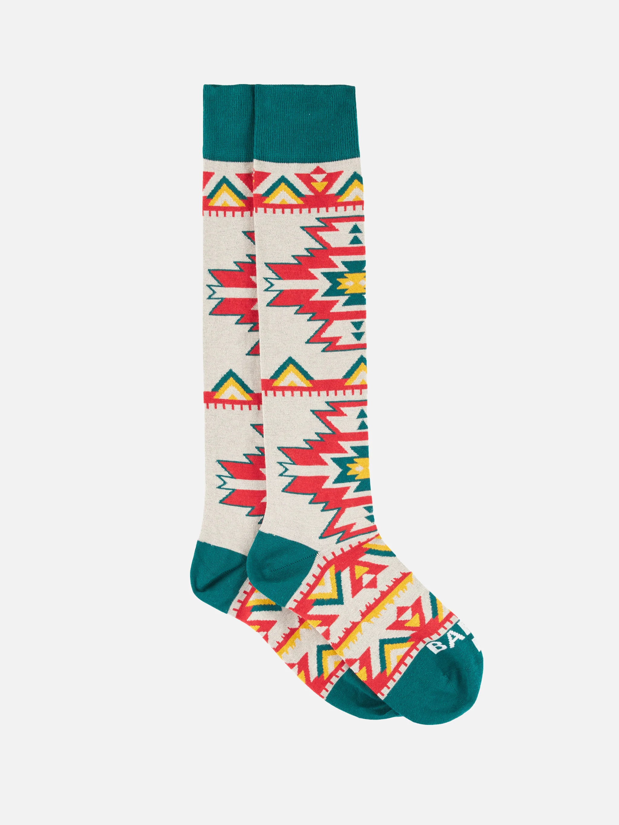 Long socks with red and yellow ethnic pattern