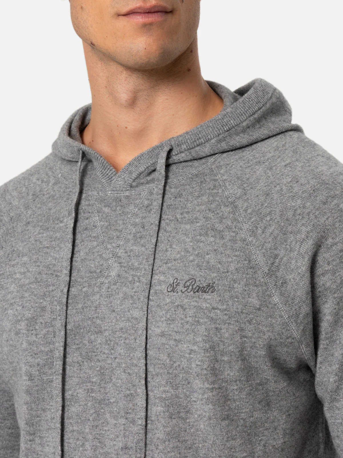 Willbur cashmere blend hooded sweater in grey melange solid color - Image 2