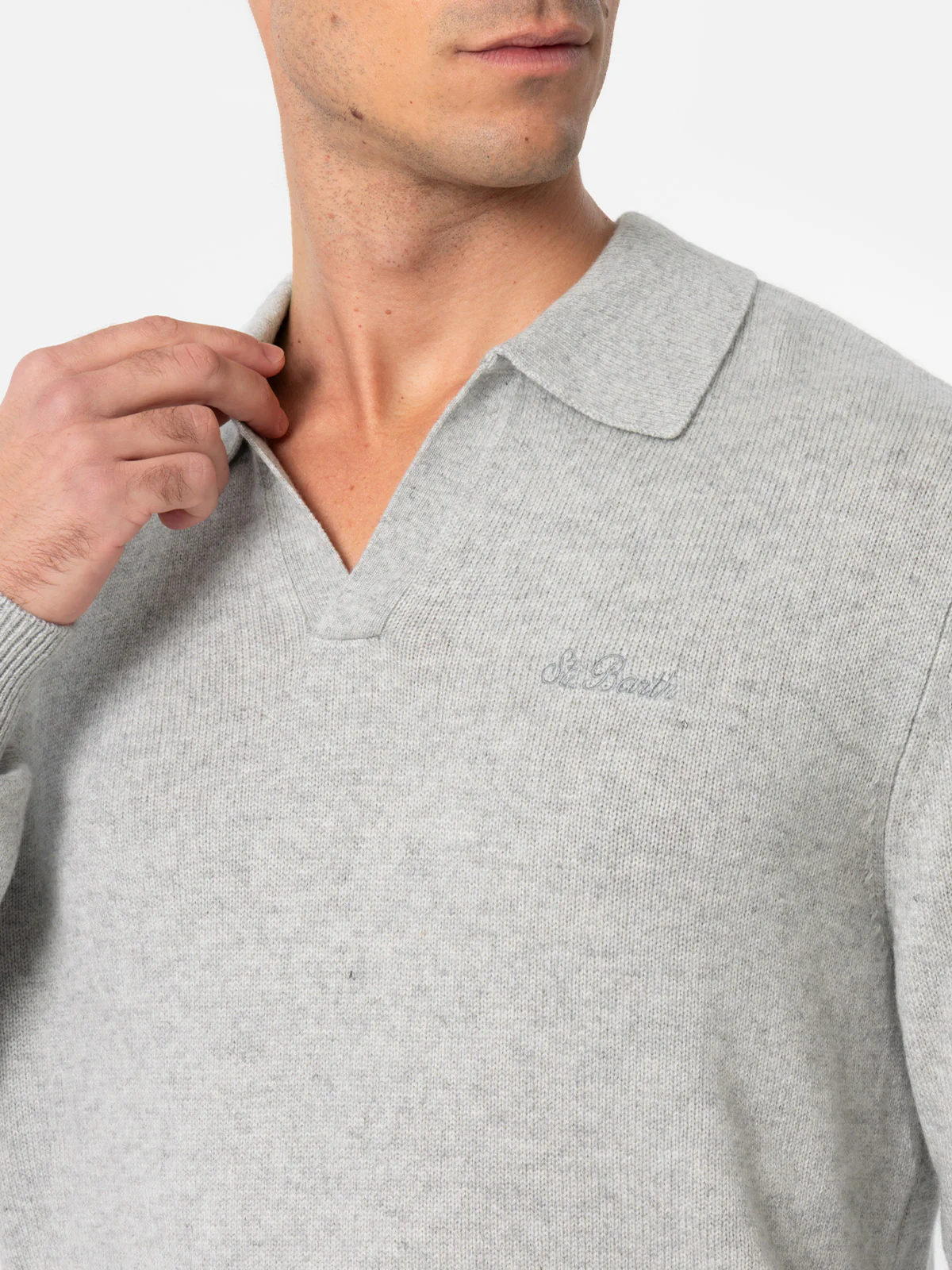 Covent grey melange cashmere blend polo sweater - Image 2