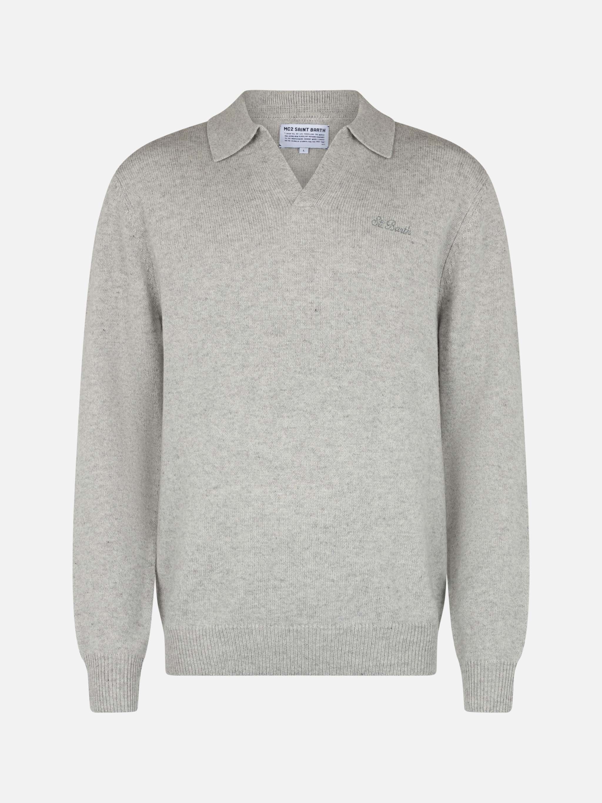 Covent grey melange cashmere blend polo sweater - Image 4