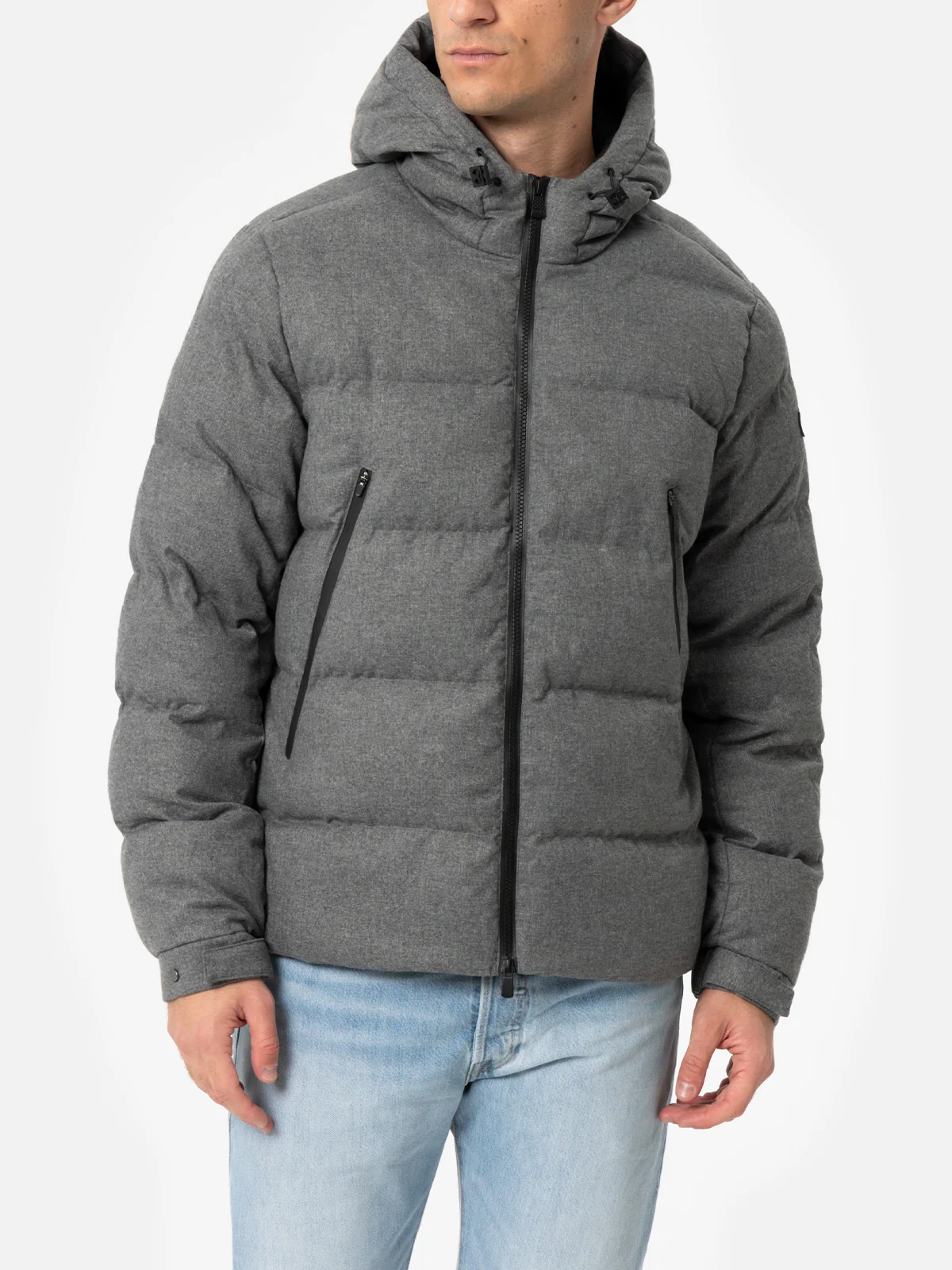 Maier padded hooded jacket in flannel in grey melange solid color