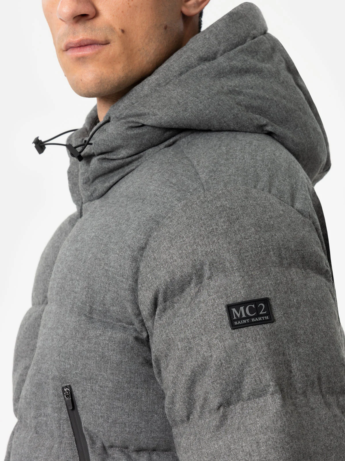 Maier padded hooded jacket in flannel in grey melange solid color - Image 2