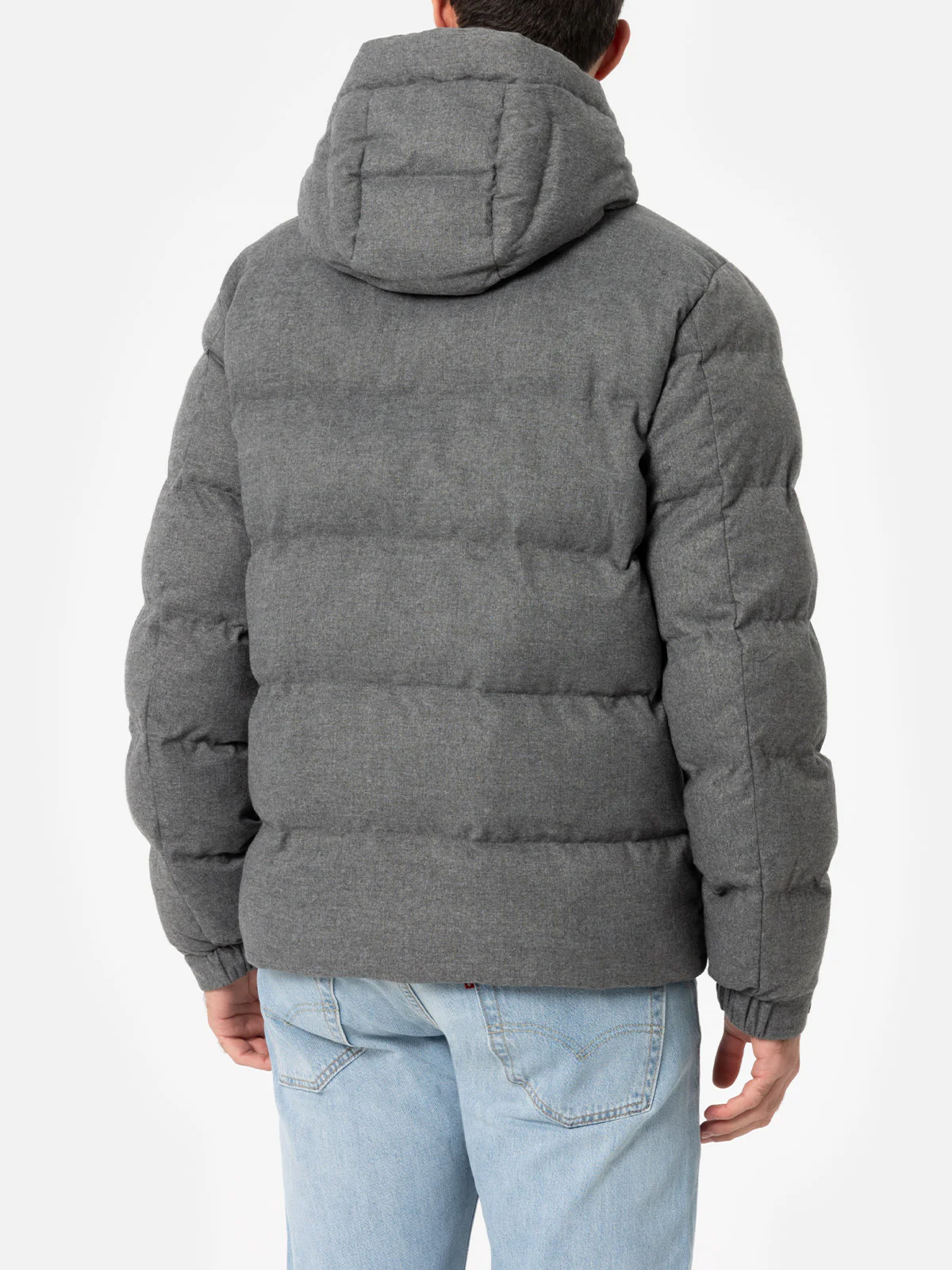 Maier padded hooded jacket in flannel in grey melange solid color - Image 3