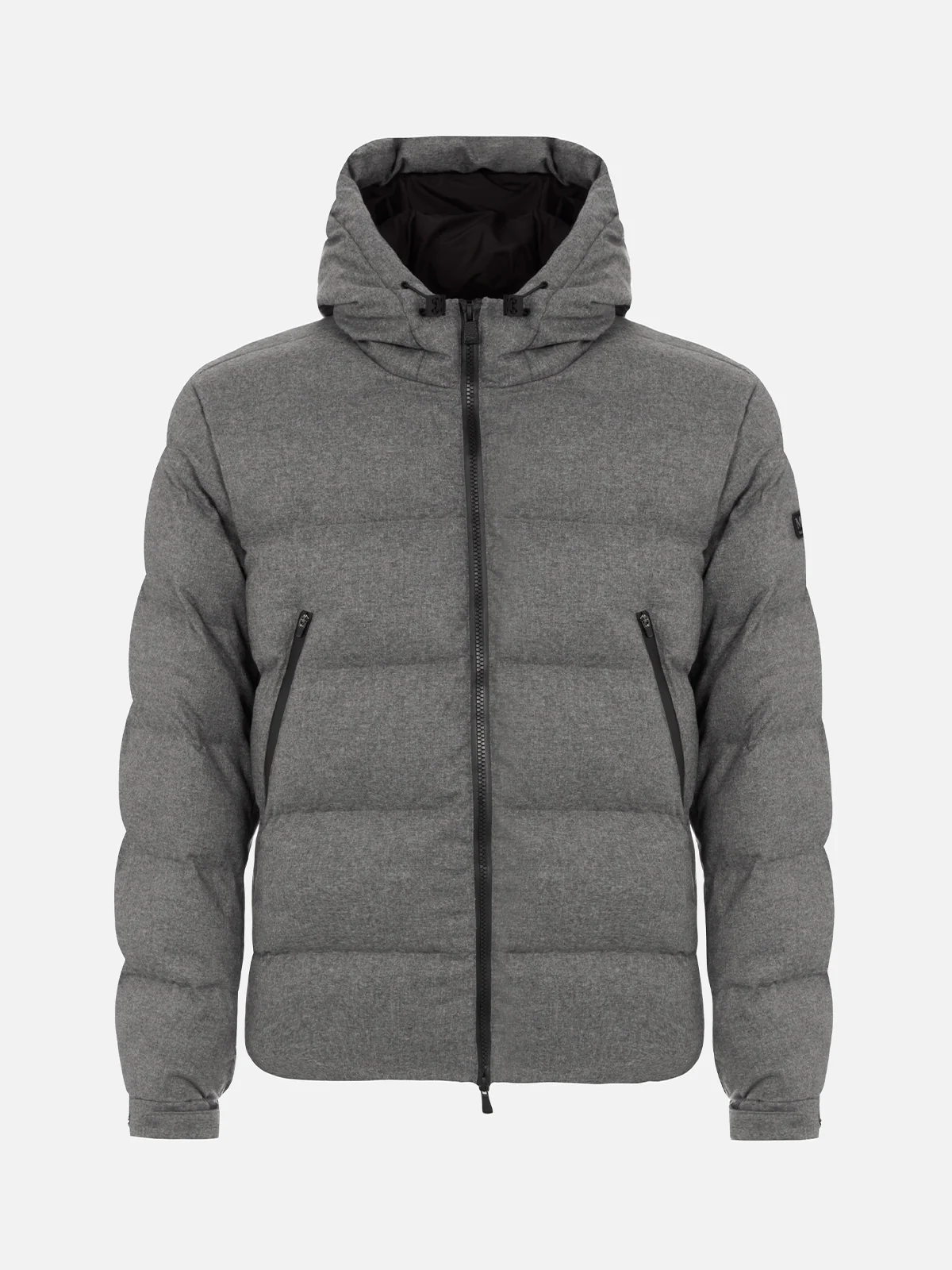 Maier padded hooded jacket in flannel in grey melange solid color - Image 4
