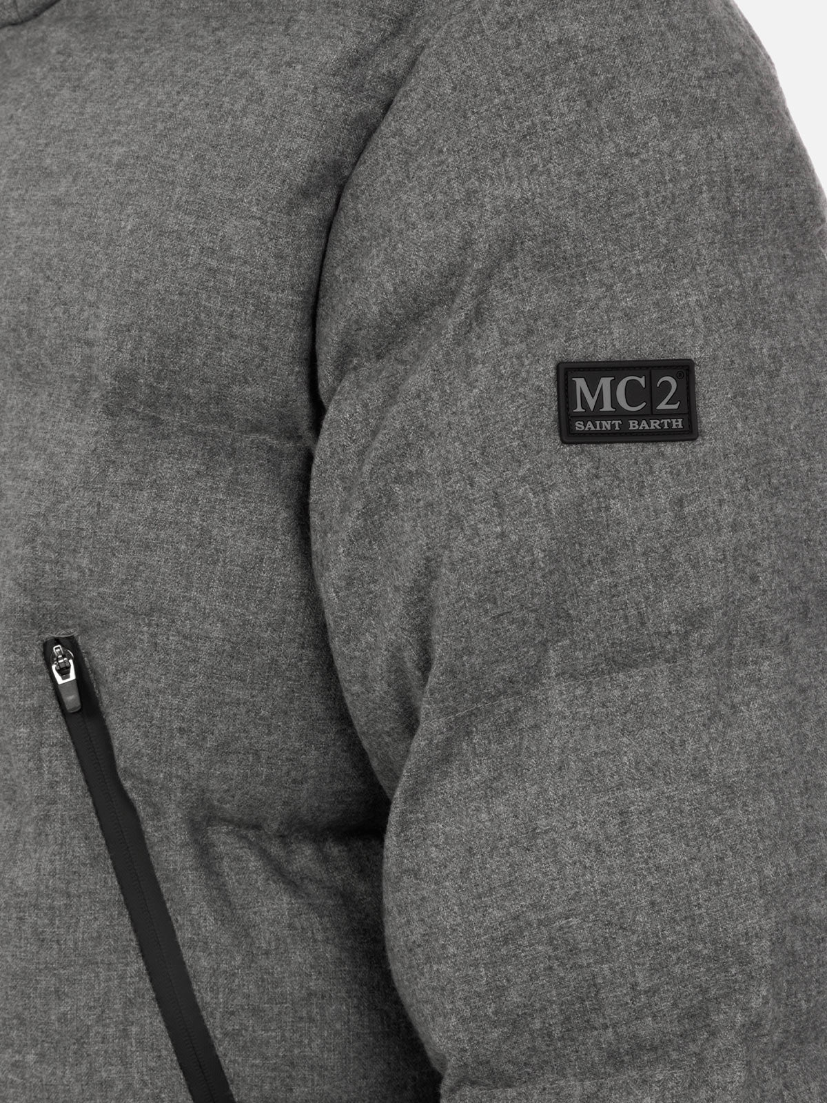 Maier padded hooded jacket in flannel in grey melange solid color - Image 6