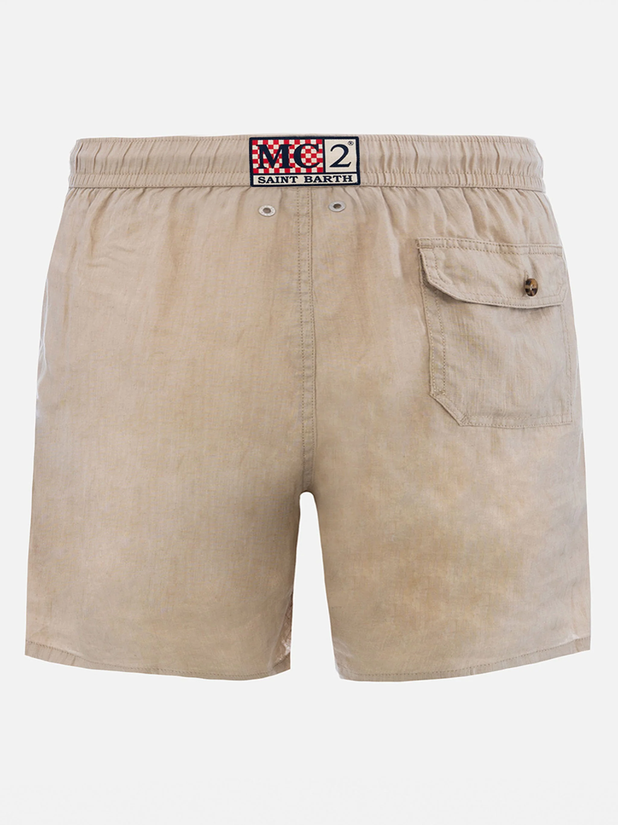 Gustavia beige plain-color linen swim shorts - Image 2