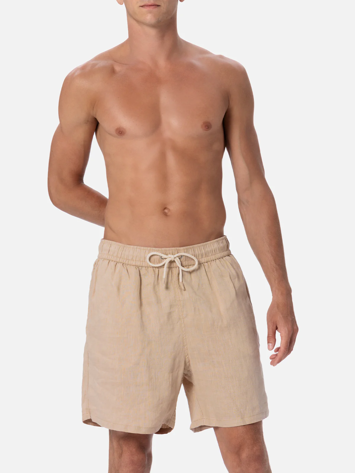 Gustavia beige plain-color linen swim shorts - Image 3