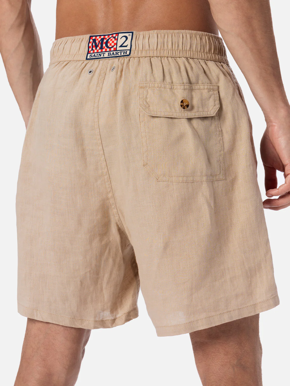 Gustavia beige plain-color linen swim shorts - Image 4