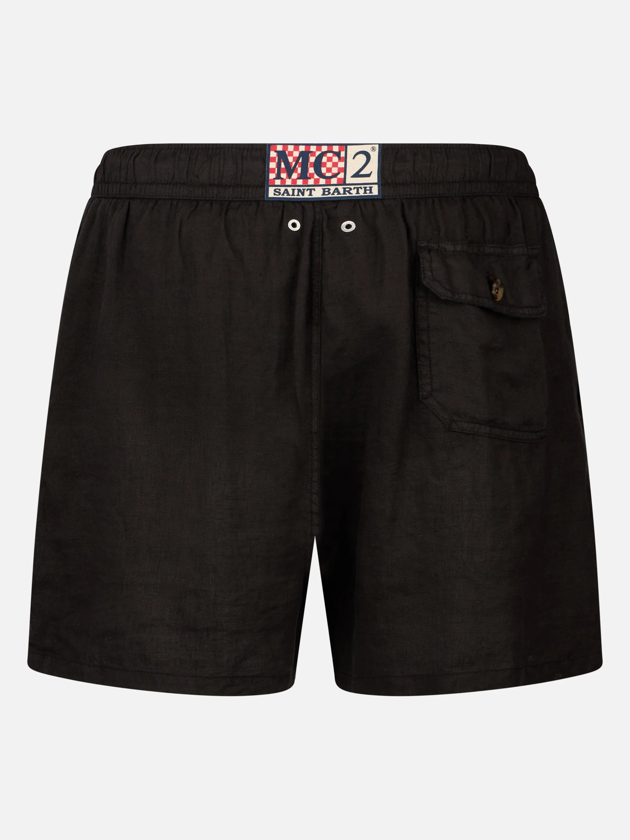 Gustavia black plain-color linen swim shorts - Image 2