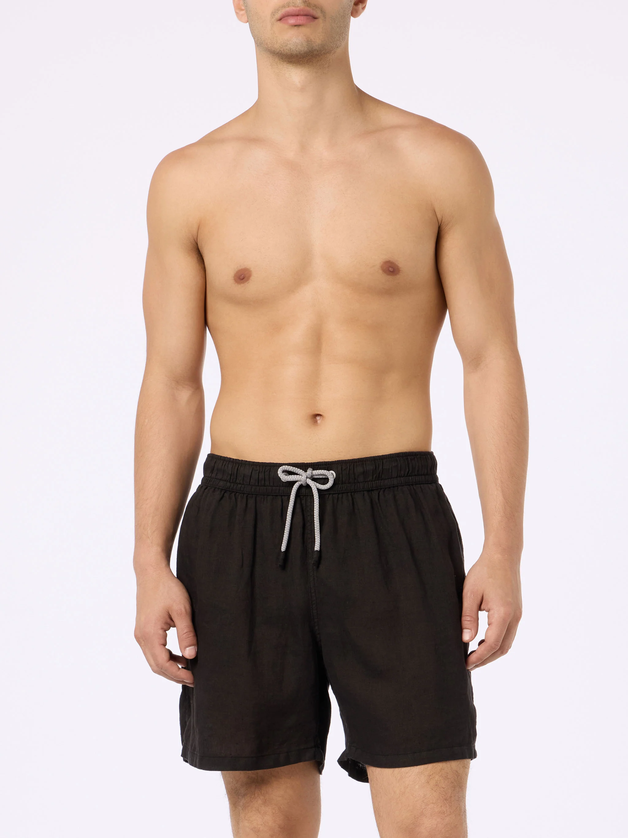 Gustavia black plain-color linen swim shorts - Image 3