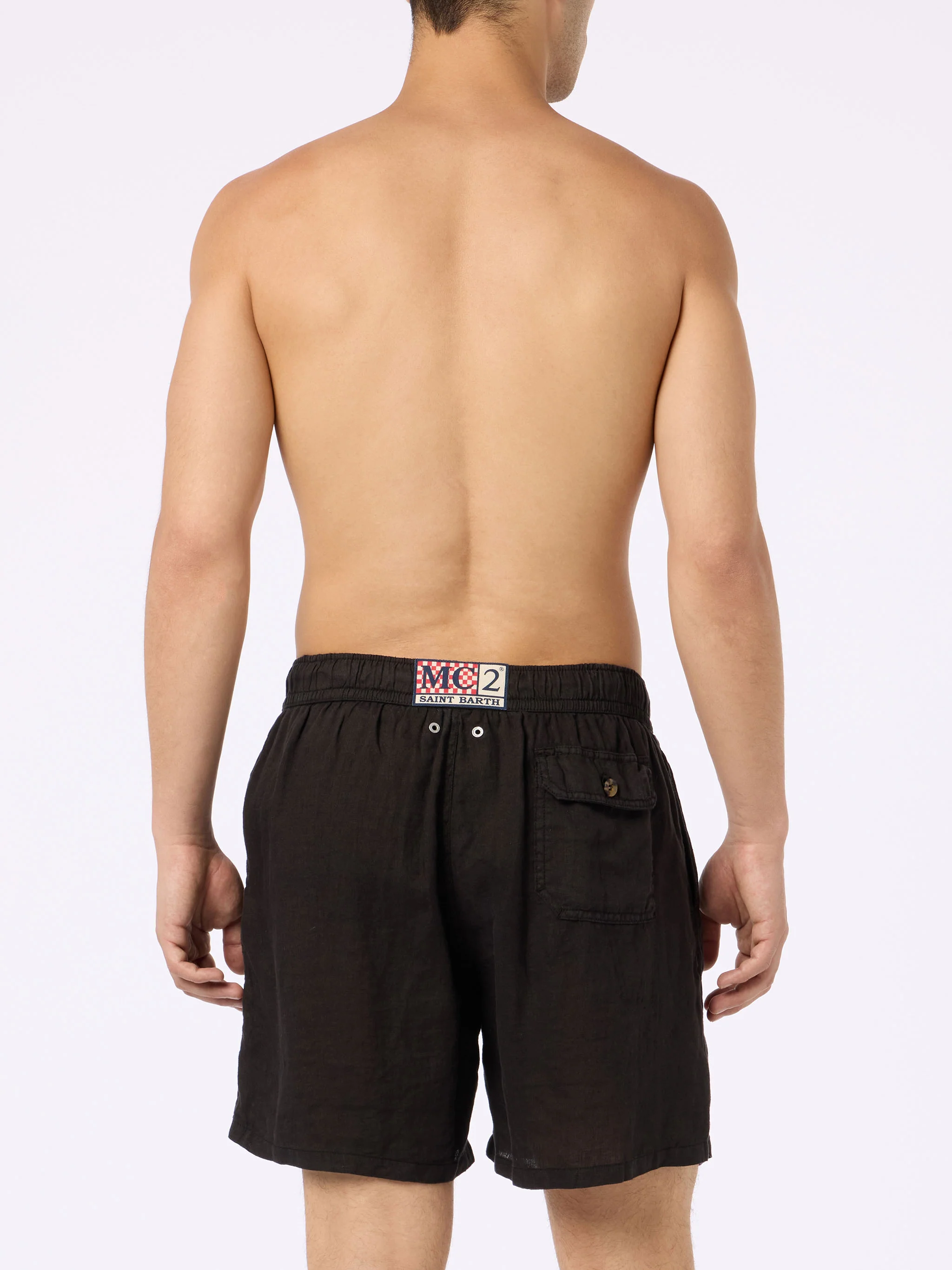 Gustavia black plain-color linen swim shorts - Image 4