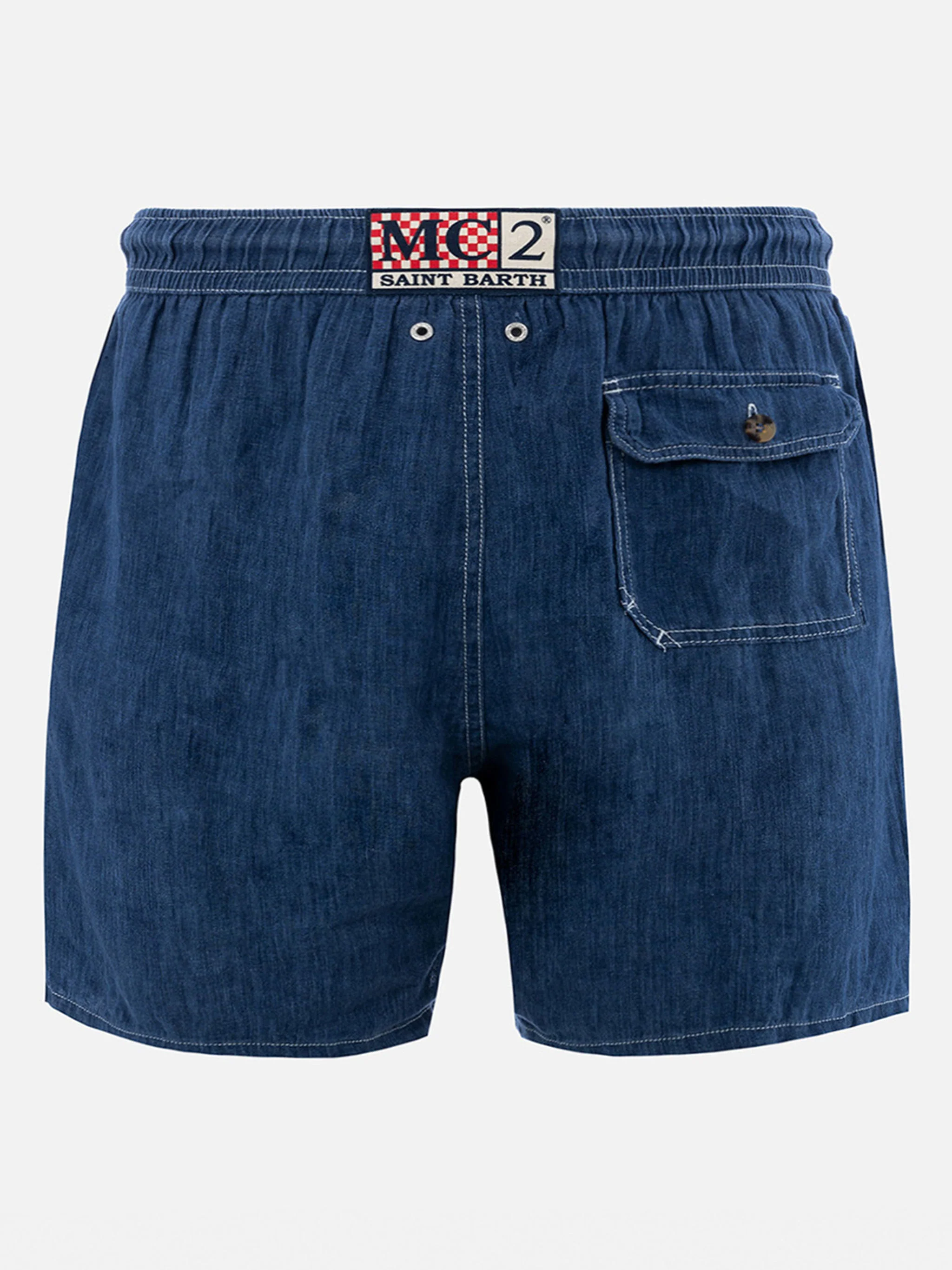 Gustavia denim blue linen swim shorts - Image 2