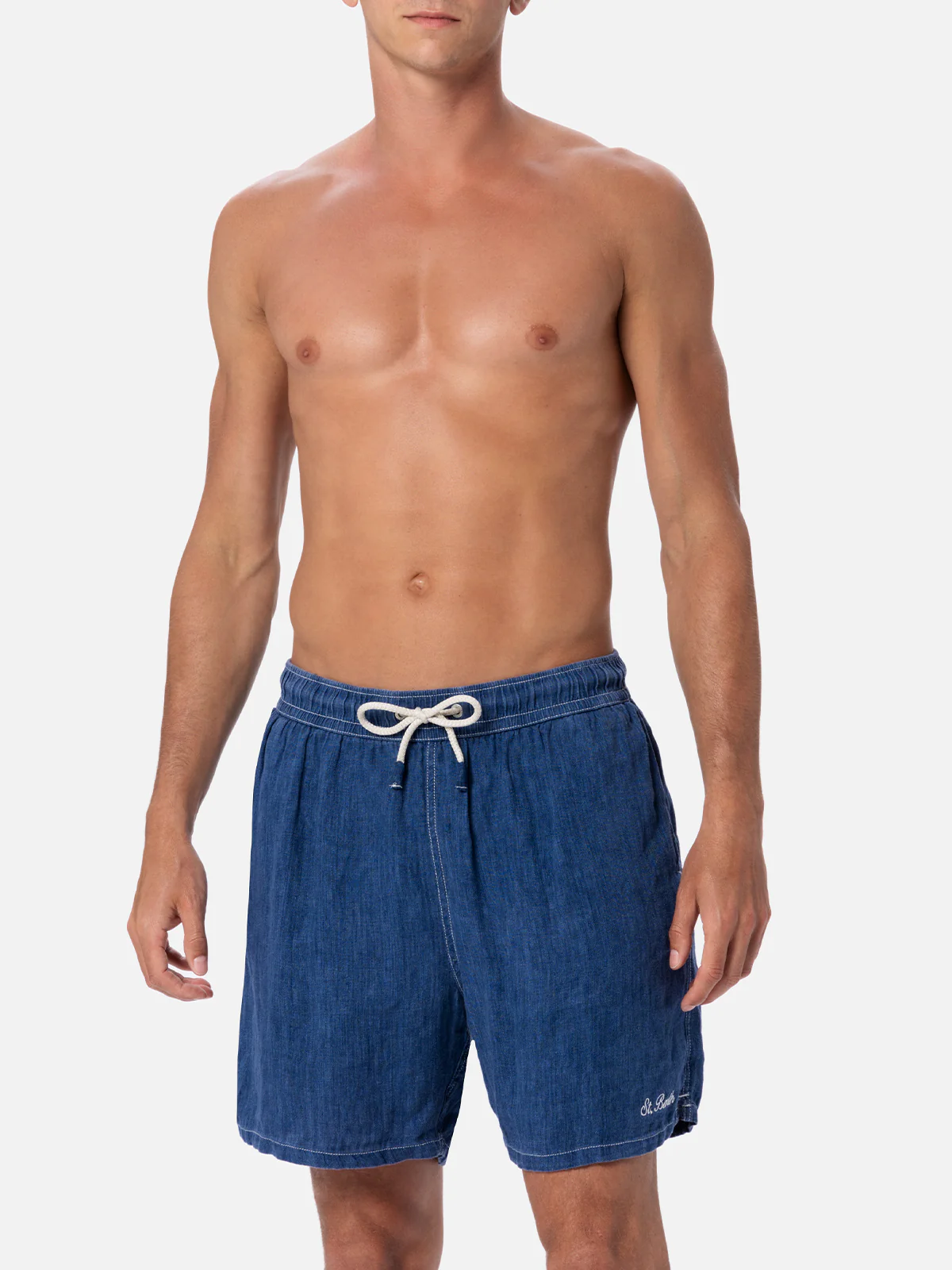 Gustavia denim blue linen swim shorts - Image 3