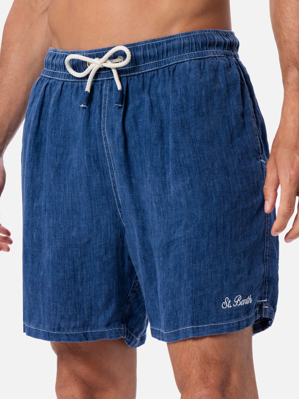 Gustavia denim blue linen swim shorts - Image 4
