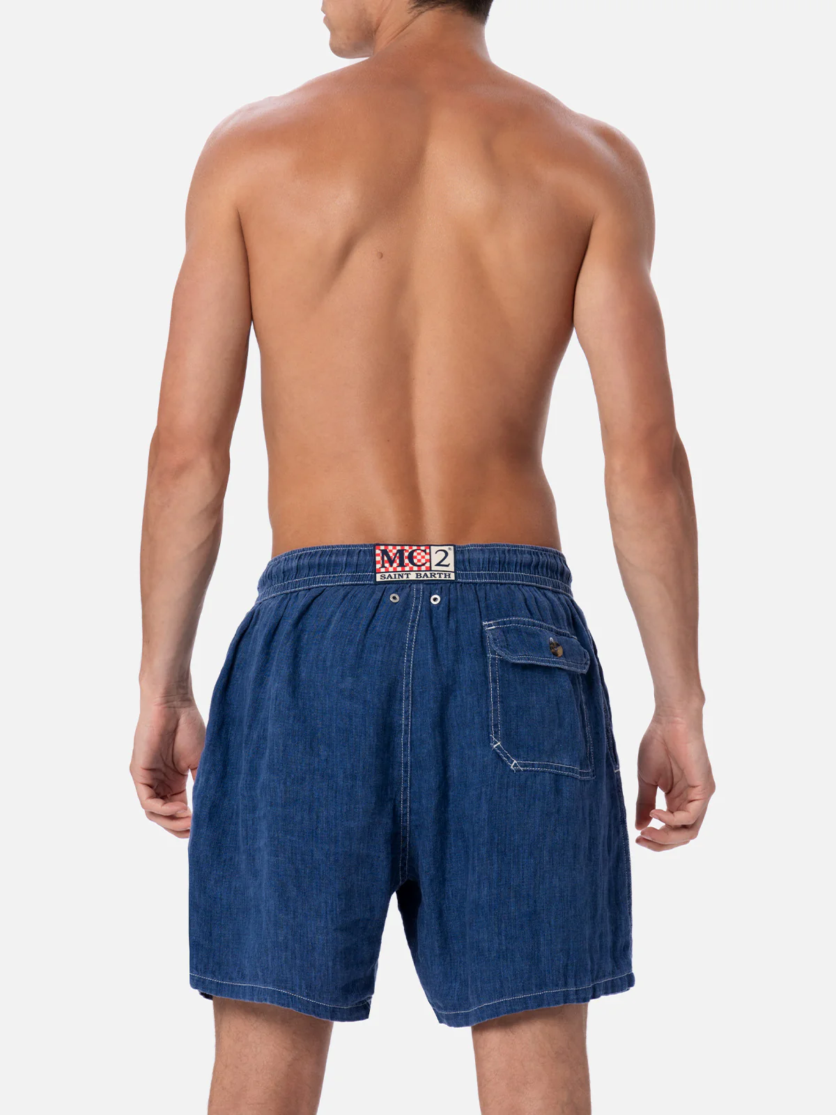 Gustavia denim blue linen swim shorts - Image 5