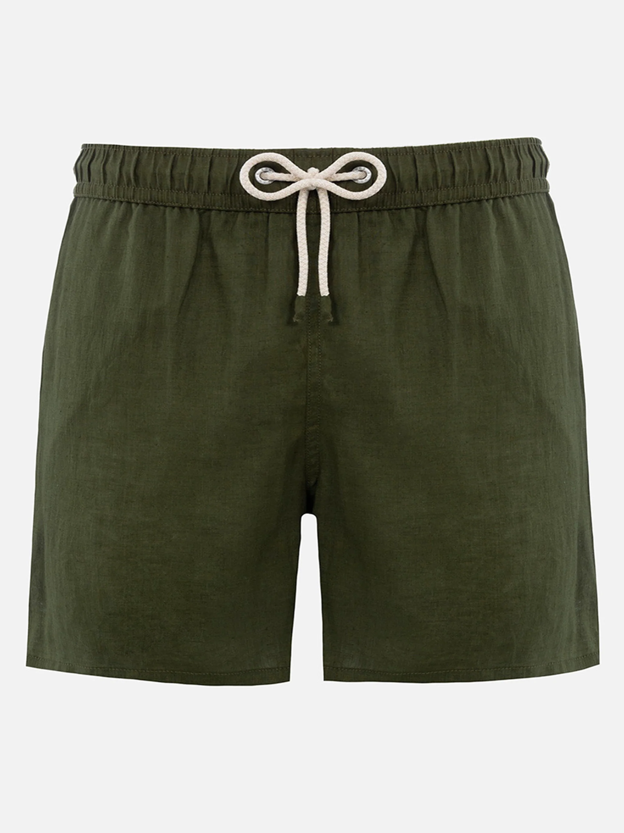 Gustavia military green plain-color linen swim shorts