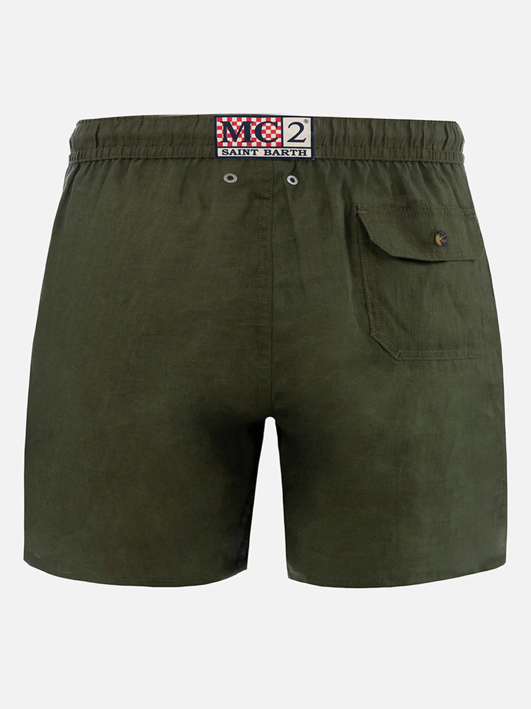 Gustavia military green plain-color linen swim shorts - Image 2