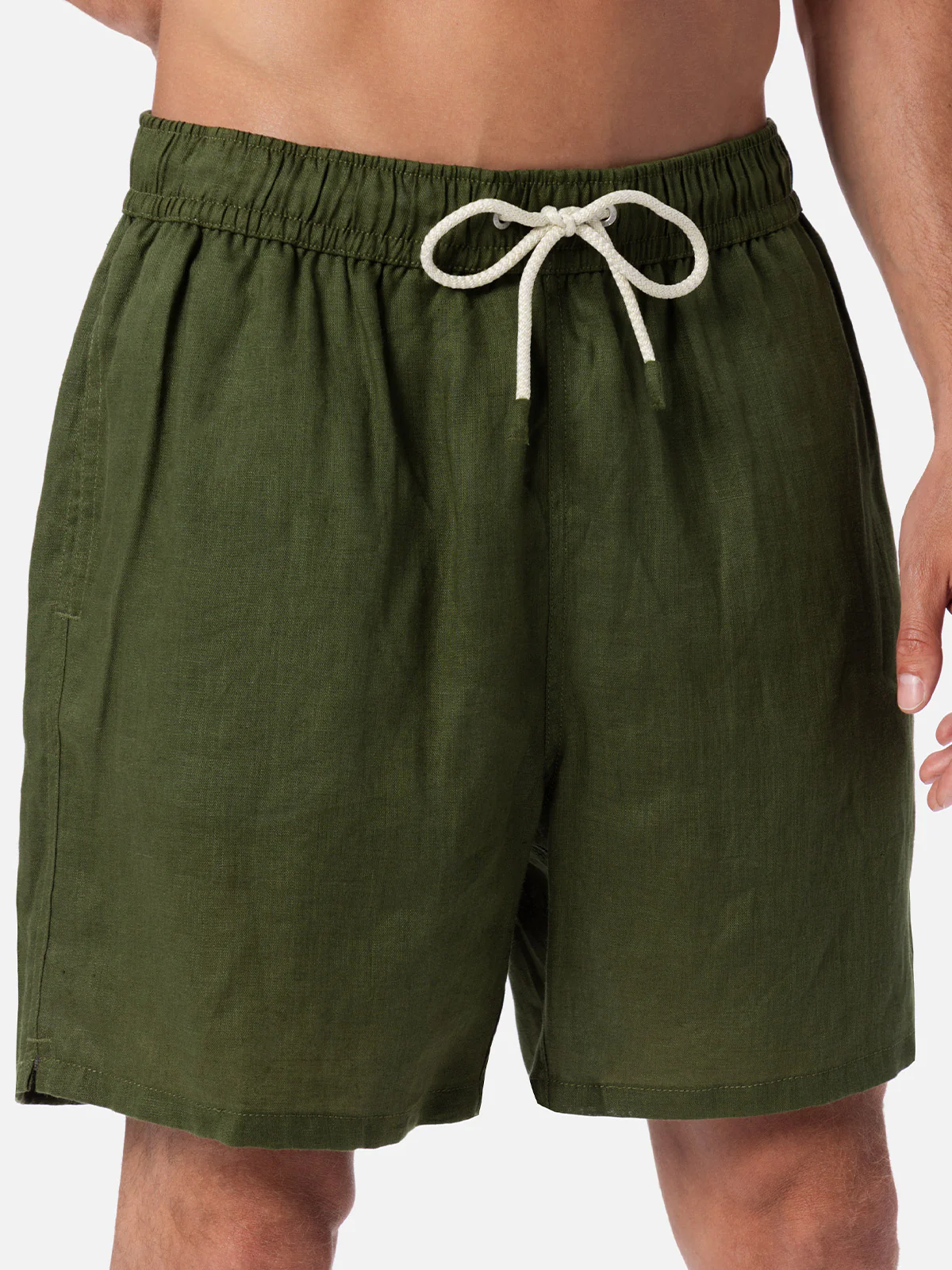 Gustavia military green plain-color linen swim shorts - Image 4