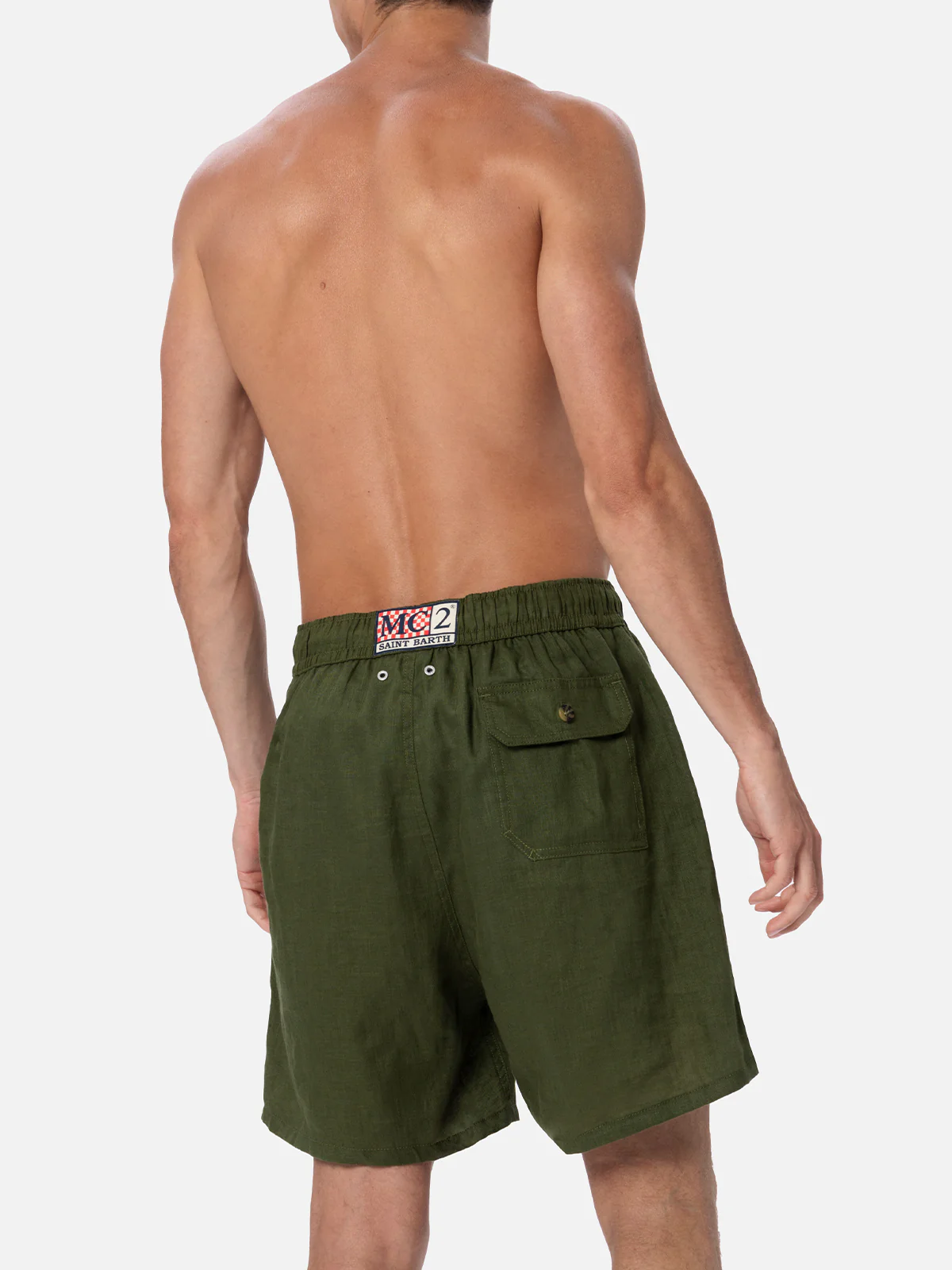 Gustavia military green plain-color linen swim shorts - Image 5