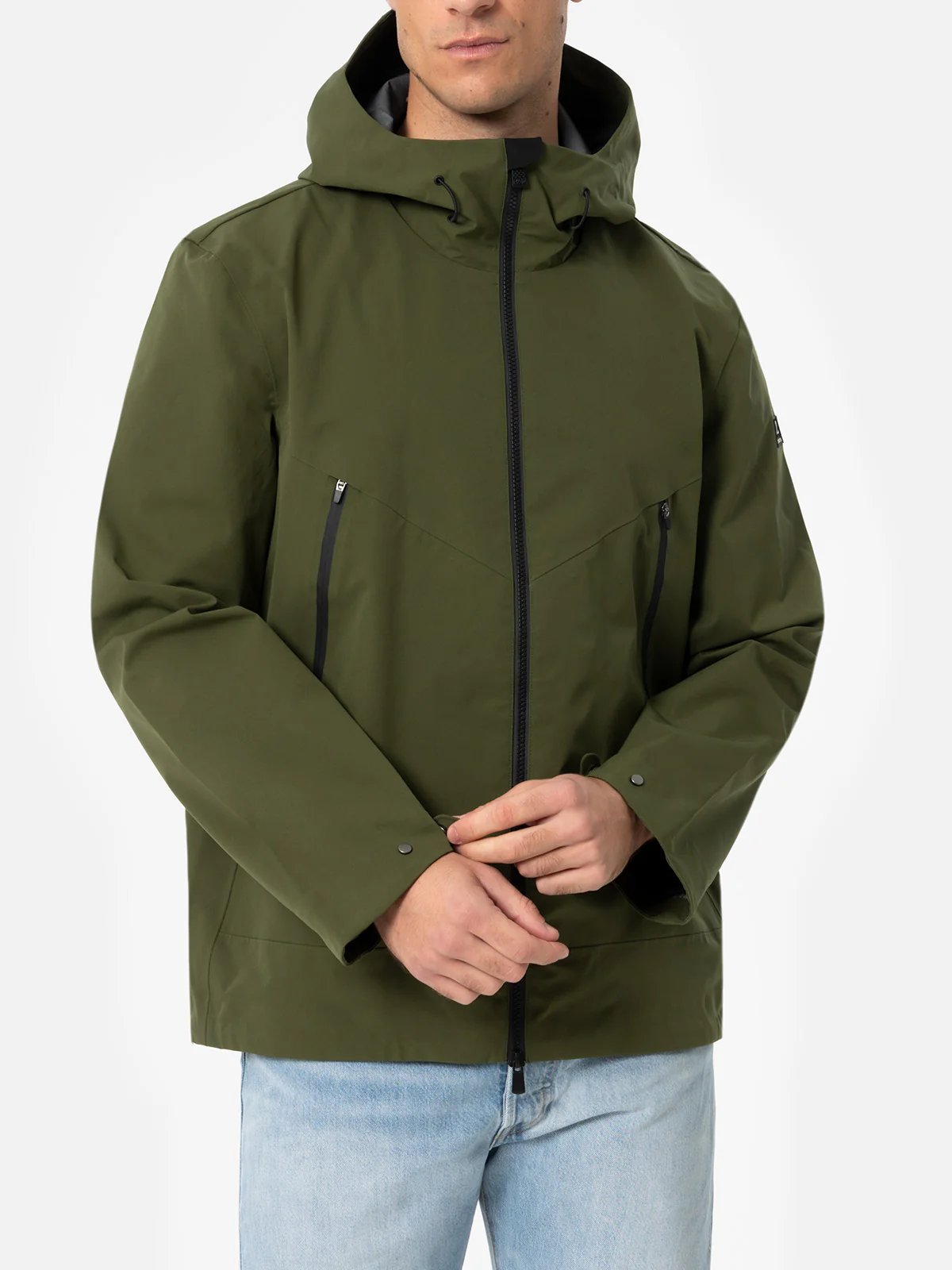 Parson 3 layer technical fabric jacket in military green solid color