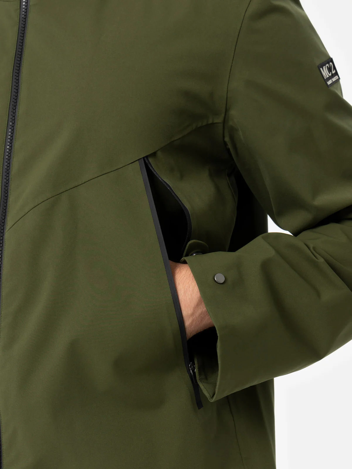 Parson 3 layer technical fabric jacket in military green solid color - Image 2