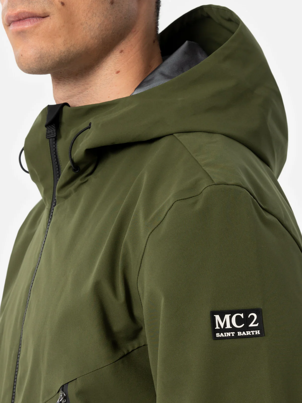 Parson 3 layer technical fabric jacket in military green solid color - Image 3