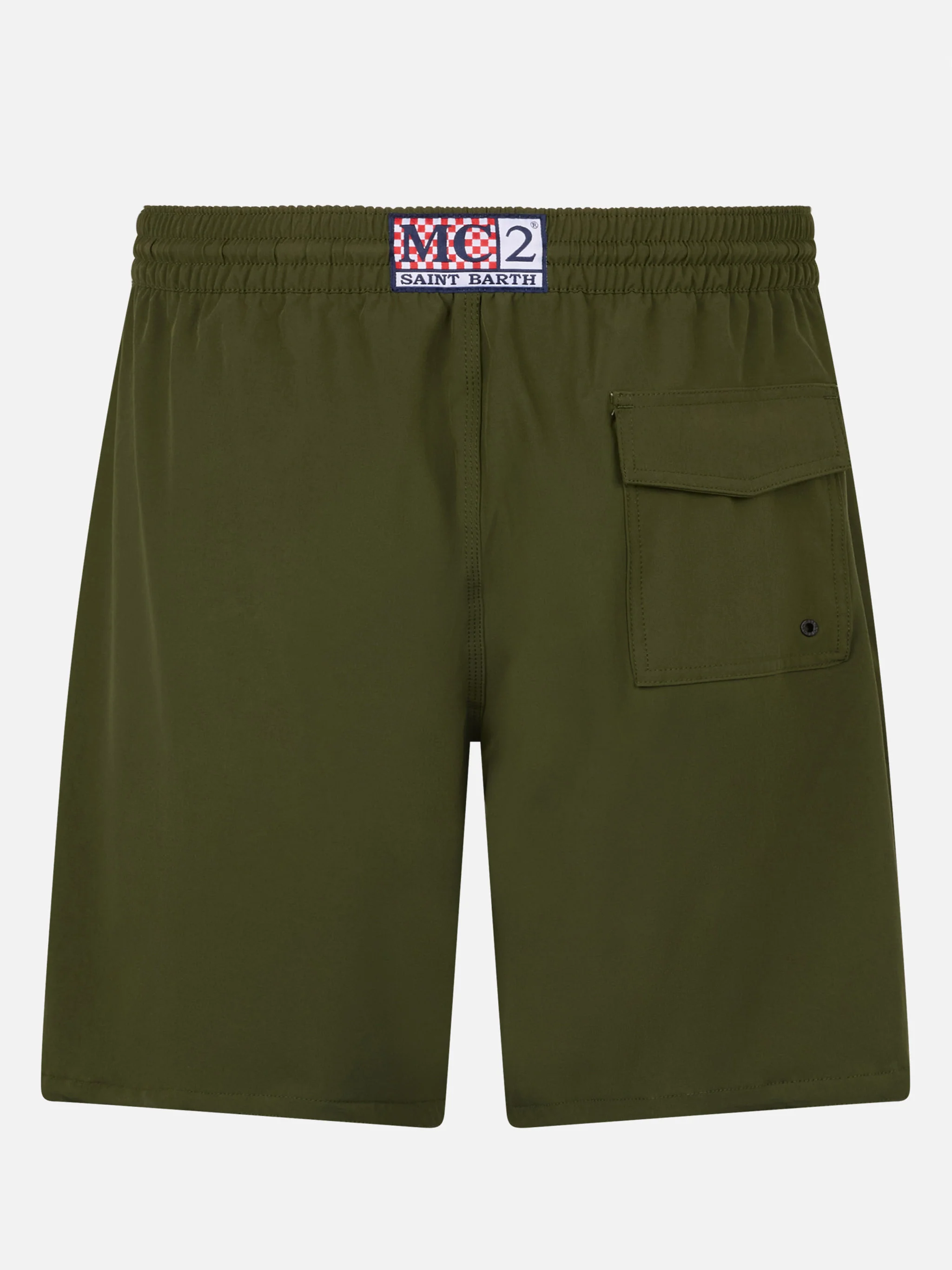 Military green long stretch Comfort Surf swim shorts - Image 2