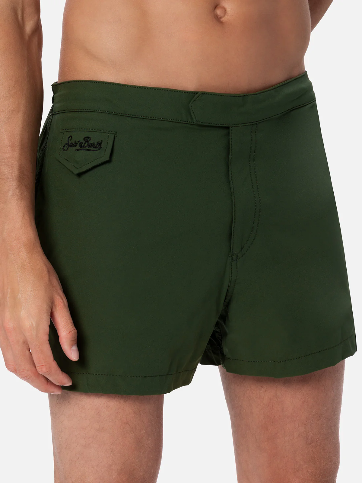 Harrys military green swim shorts in stretch technical fabric - Image 4