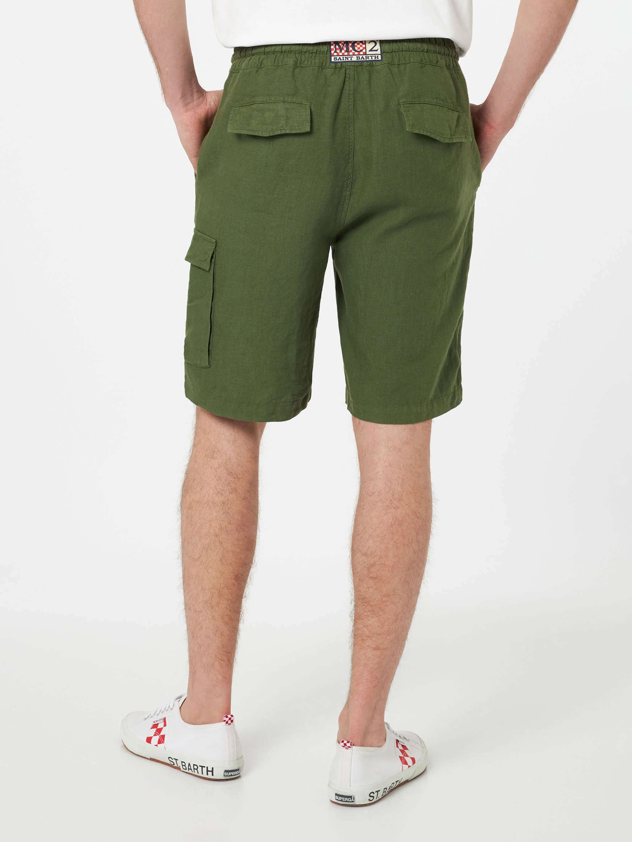 Marseille military green linen bermuda shorts - Image 2