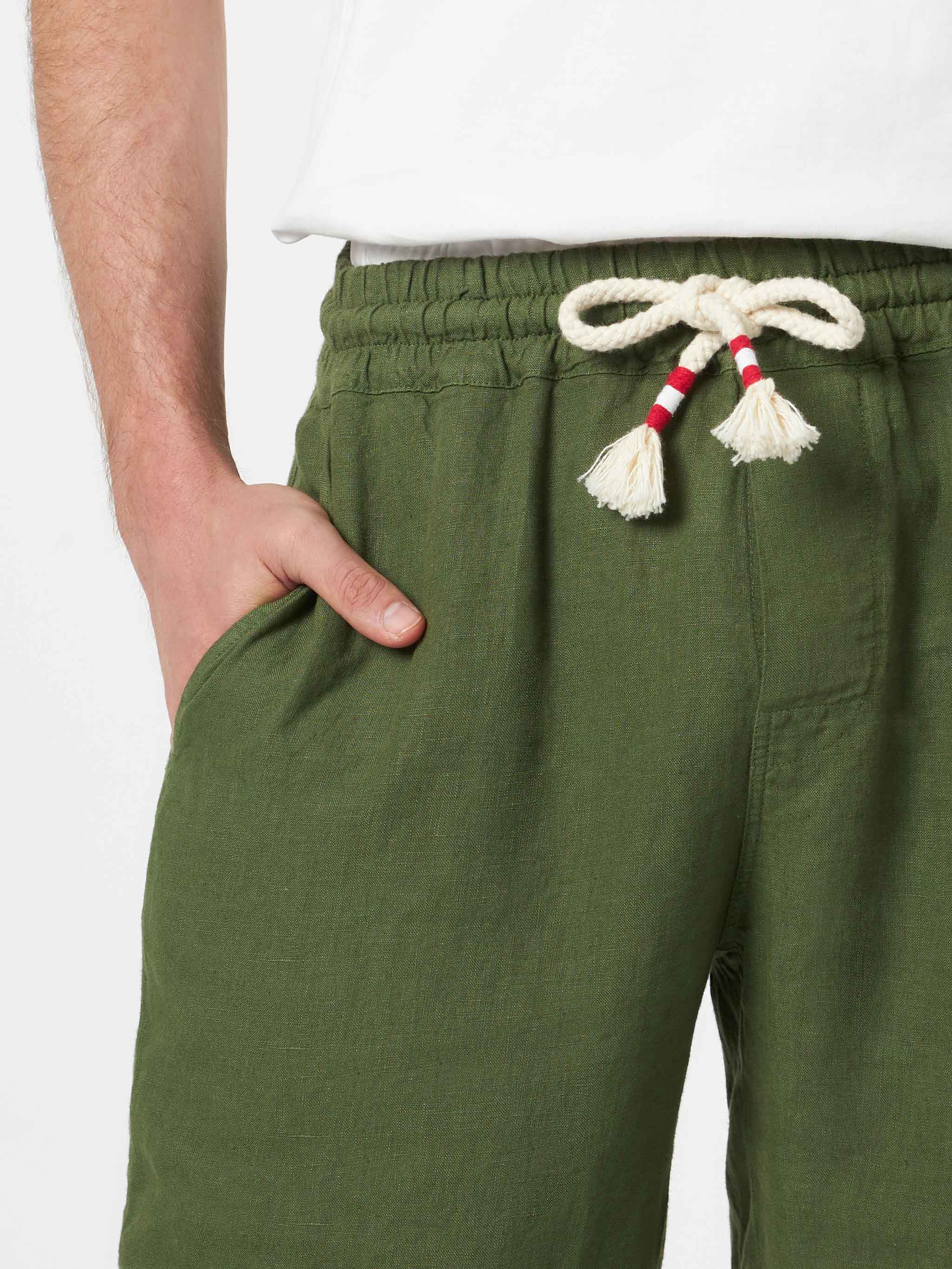Marseille military green linen bermuda shorts - Image 3
