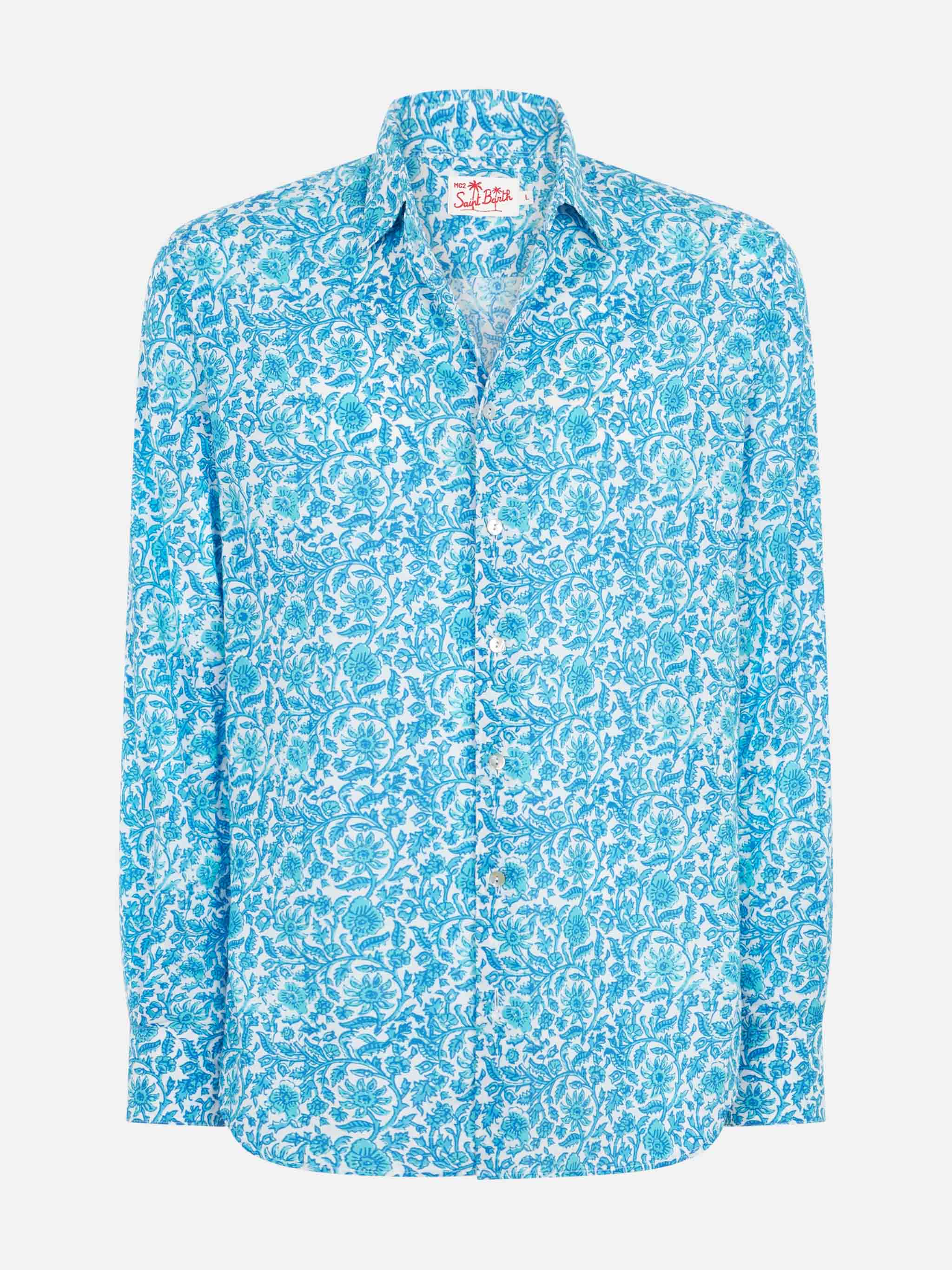 Sikelia muslin cotton shirt with flower print - Image 4
