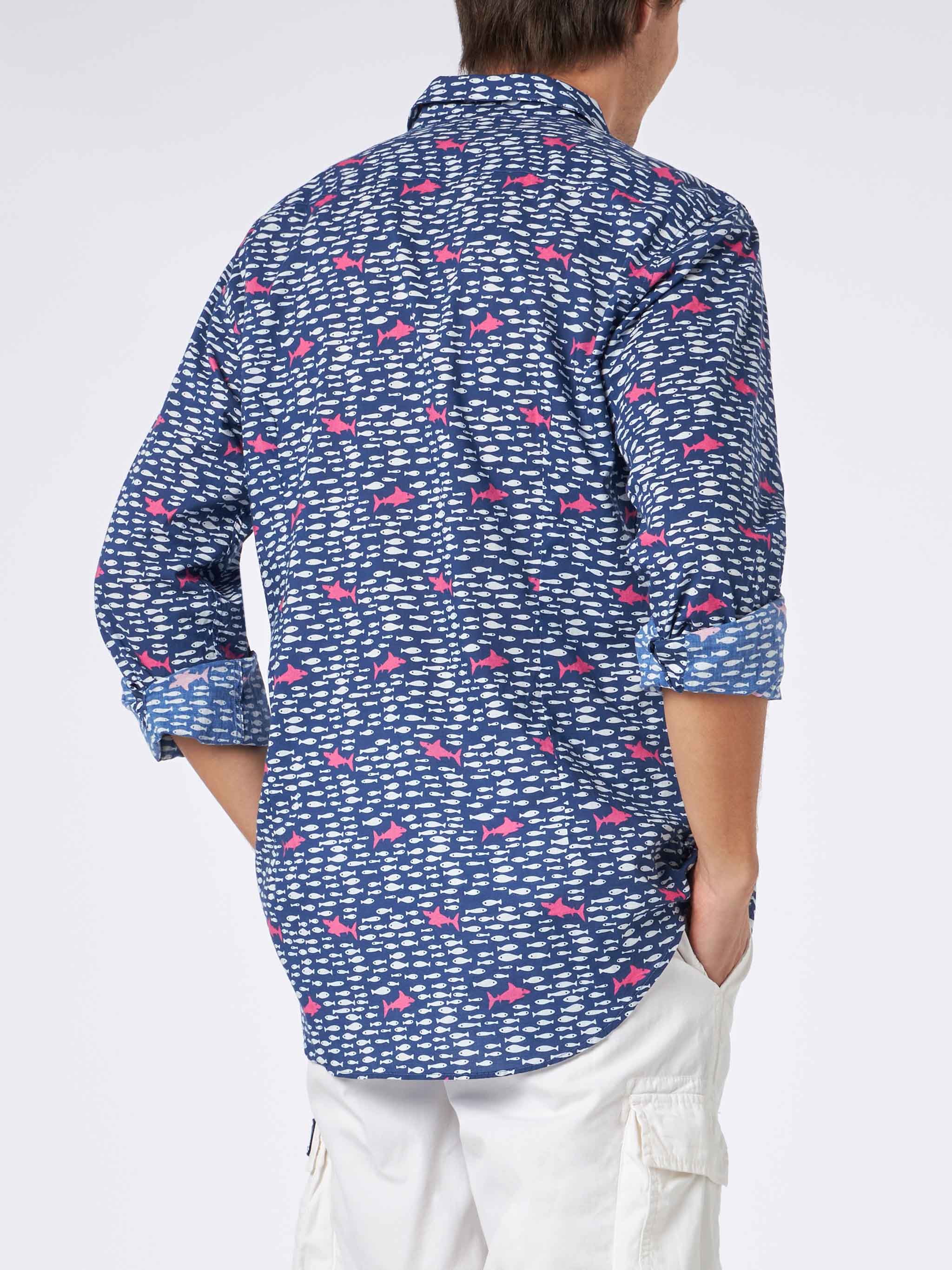 Sikelia muslin cotton shirt with fish and sharks print - Image 3
