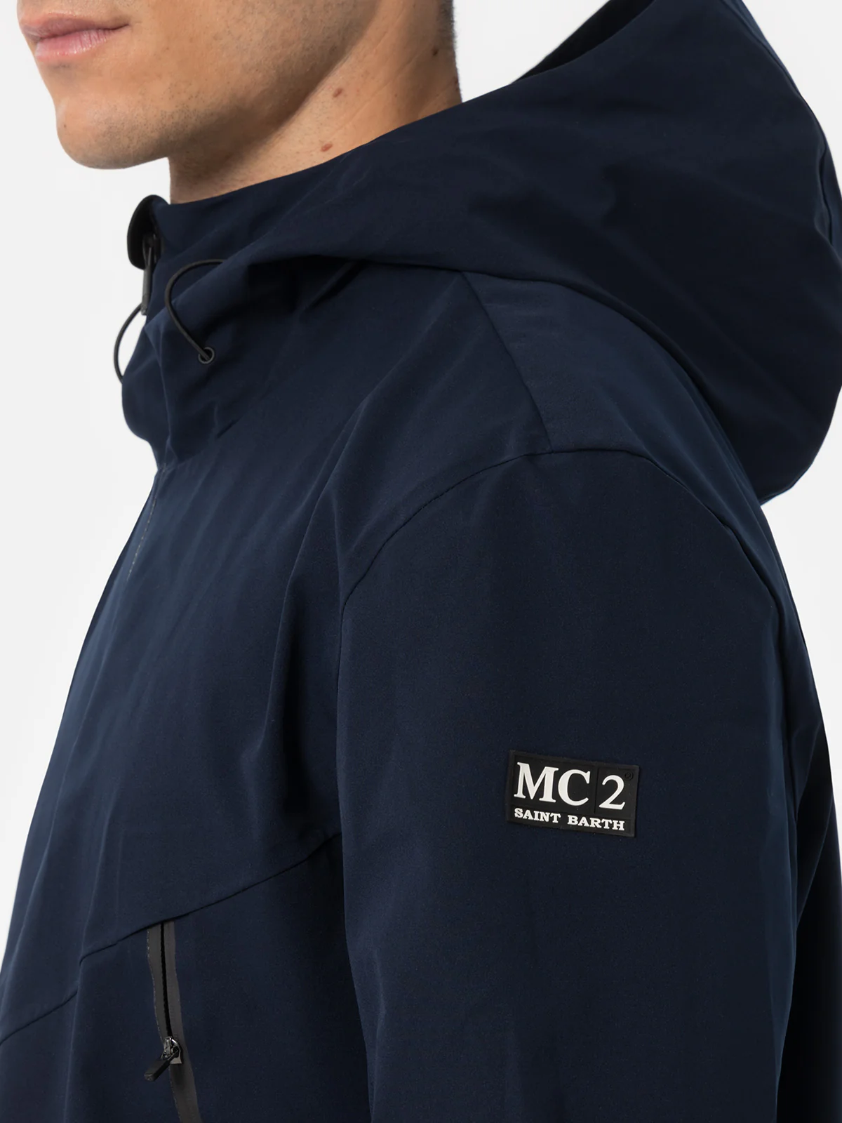 Parson 3 layer technical fabric jacket in navy blue solid color - Image 3