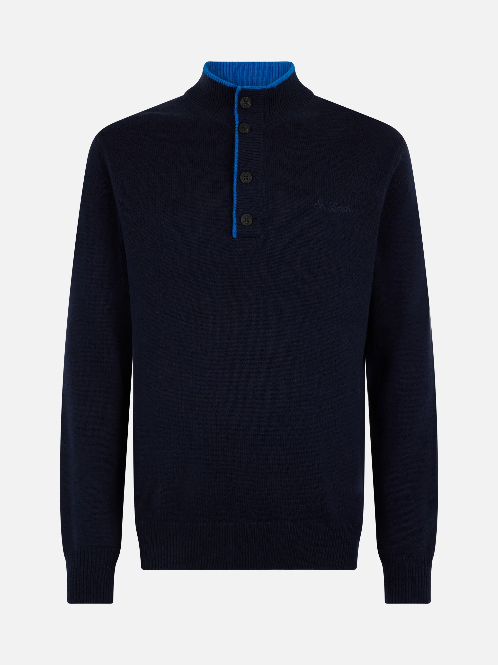 Navy blue polo sweater in BLENDED CASHMERE - Image 4