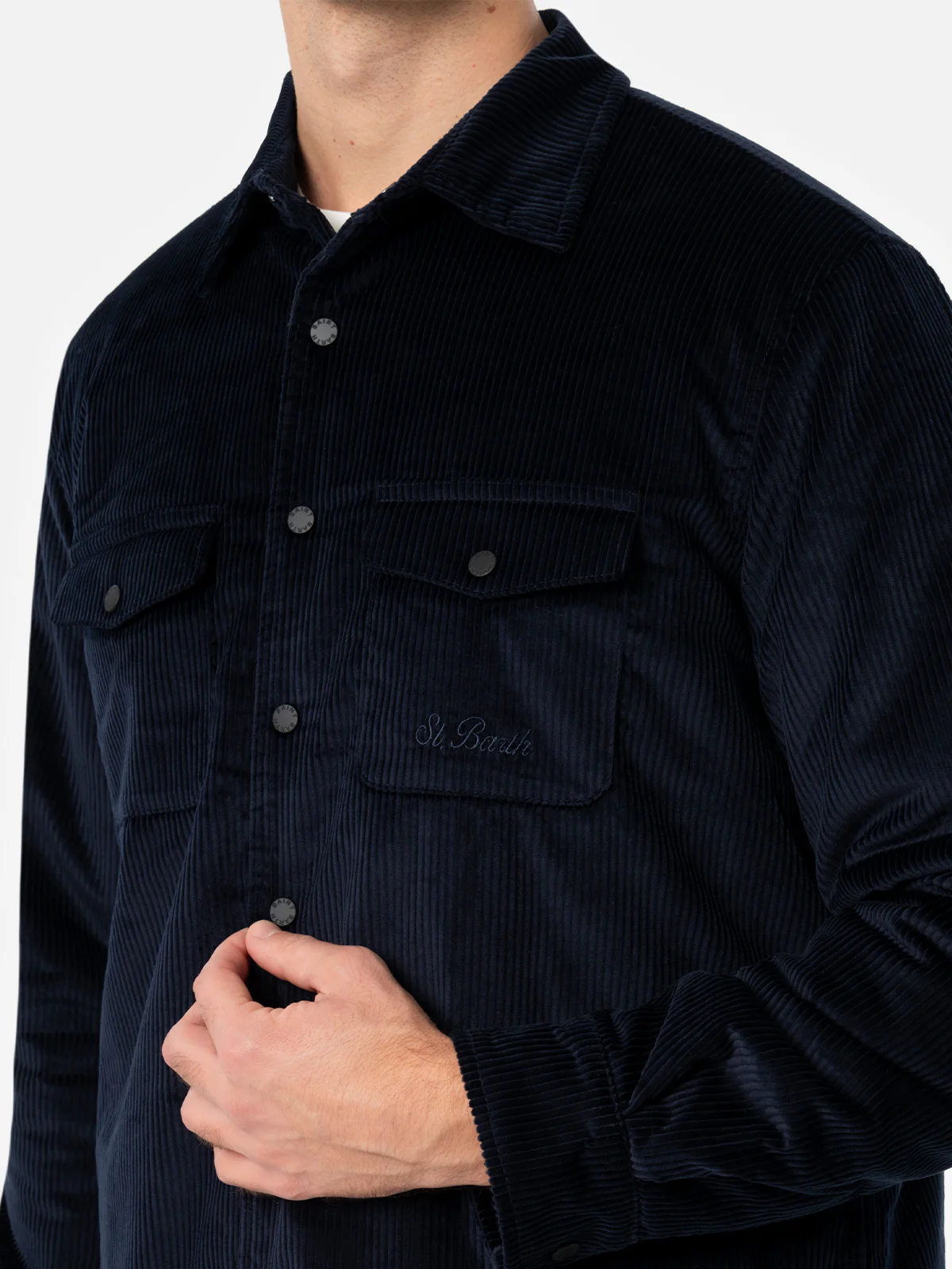 Chalet corduroy overshirt in navy blue solid color - Image 2