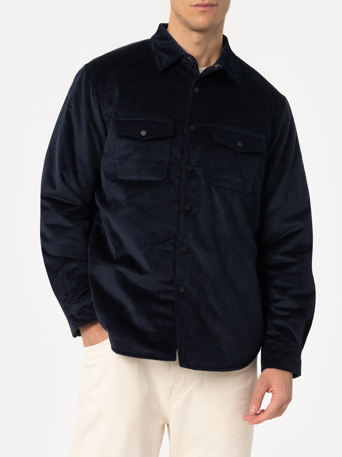 Chalet corduroy overshirt in navy blue solid color - Image 3