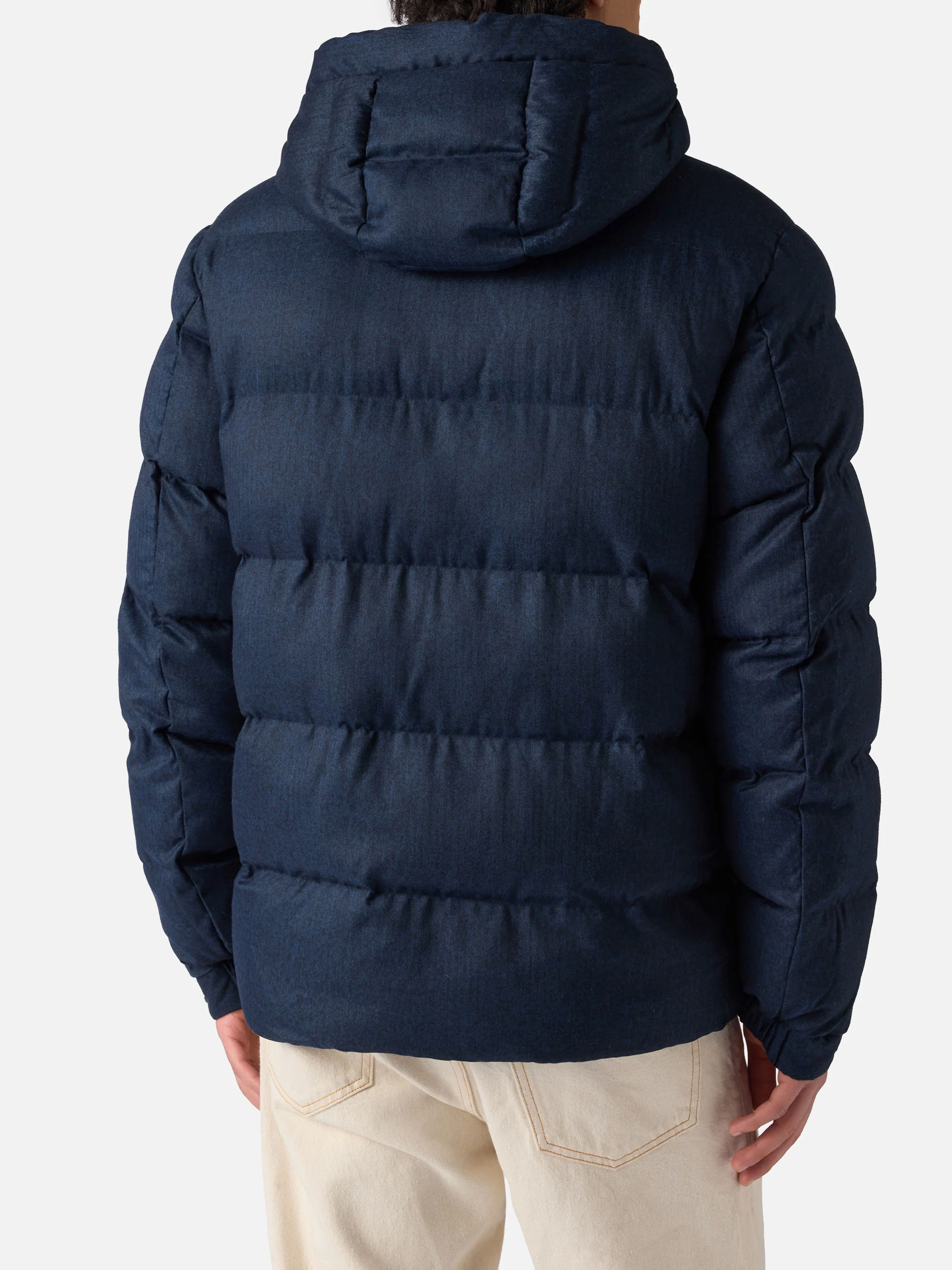 Maier padded hooded jacket in flannel in navy blue solid color - Image 4