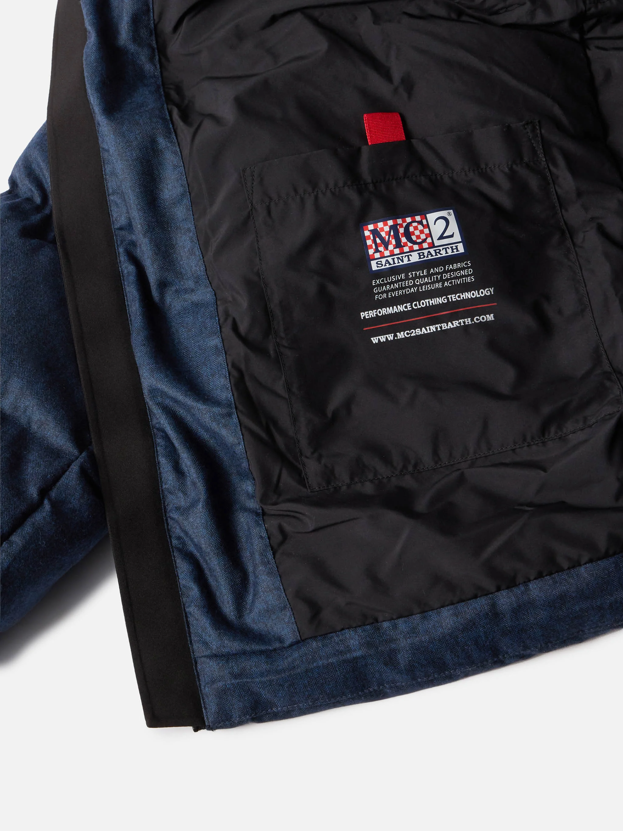 Maier padded hooded jacket in flannel in navy blue solid color - Image 6