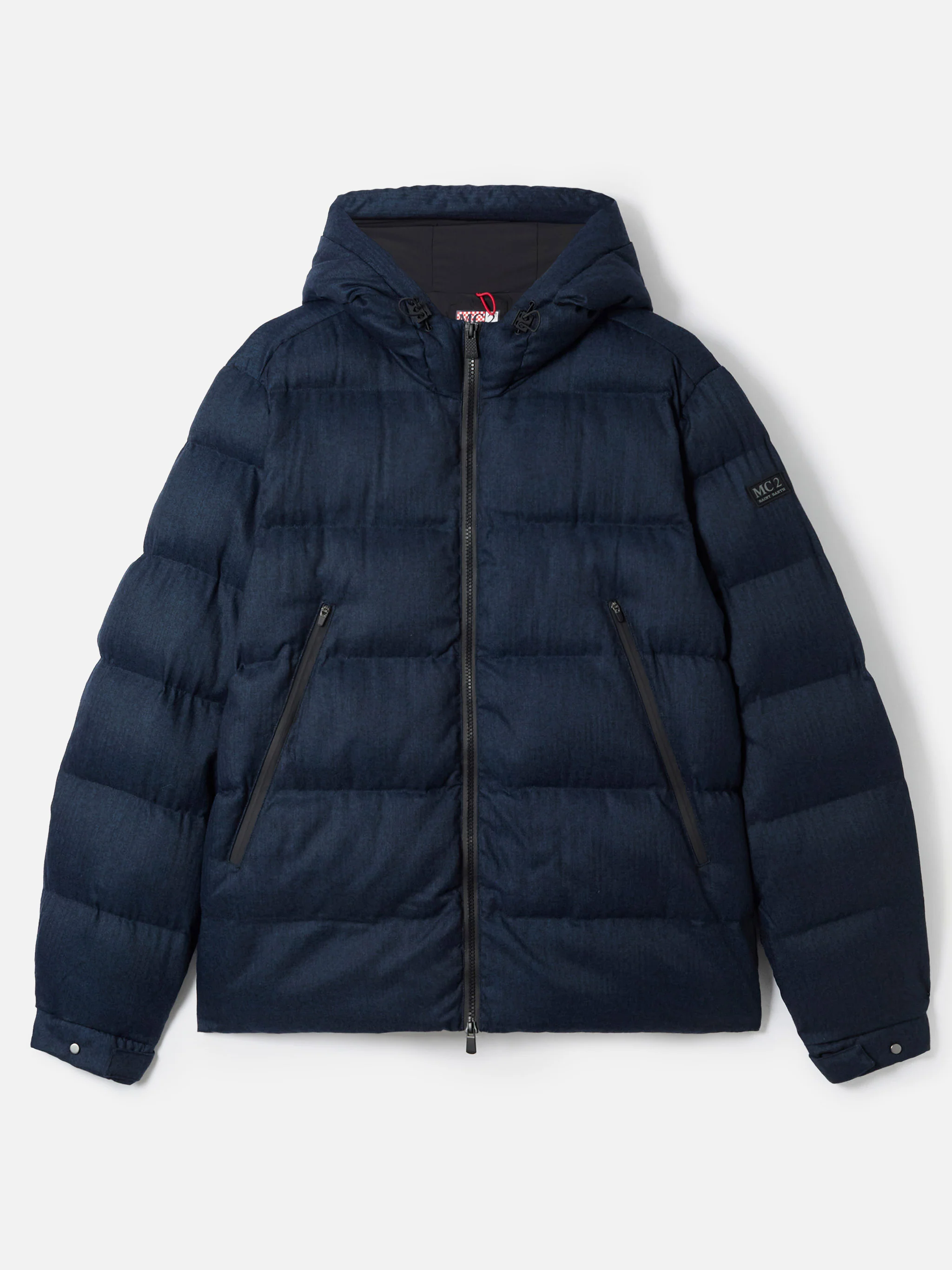 Maier padded hooded jacket in flannel in navy blue solid color - Image 7