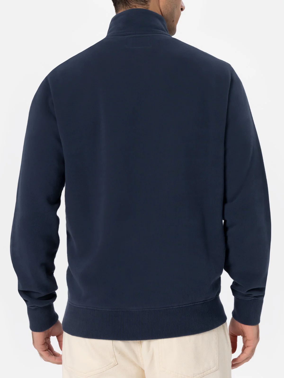 Dunkan half zip cotton sweatshirt in navy blue solid color with logo embroidery - Image 4