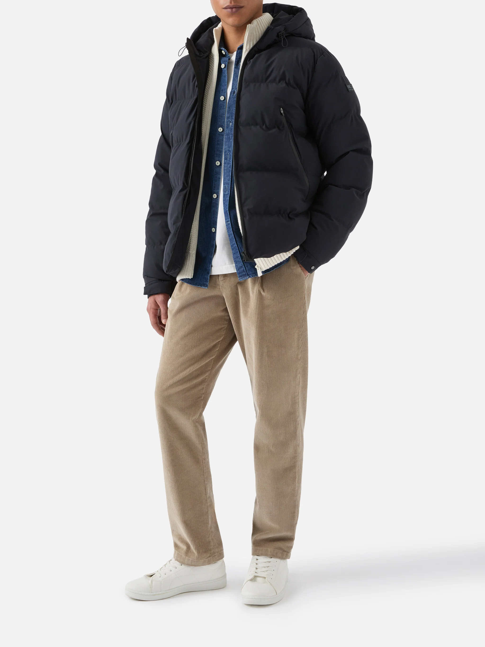 Maier padded hooded jacket in technical fabric in navy blue solid color - Image 2