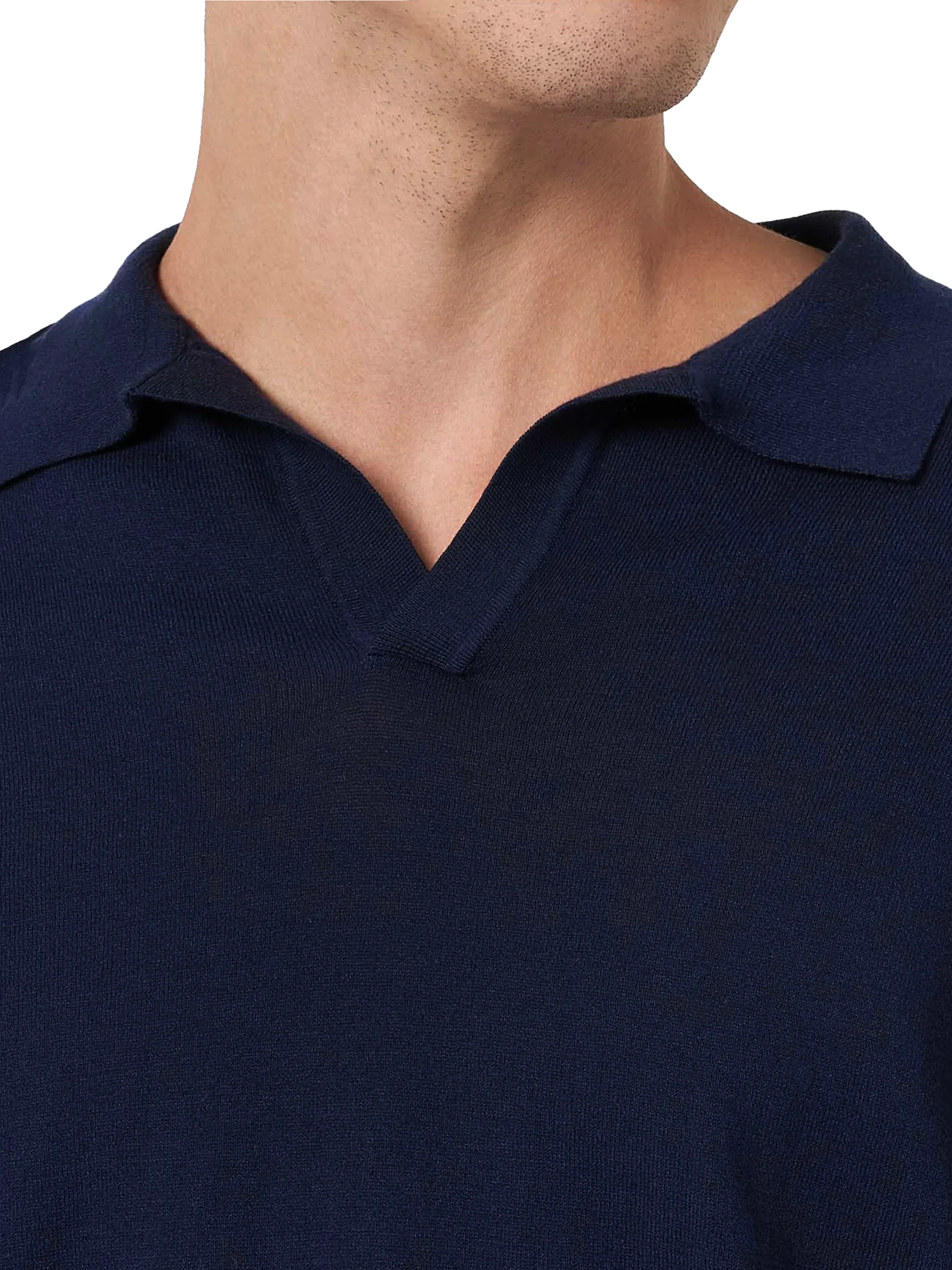 Navy blue buttonless knitted polo shirt Sloan - Image 2