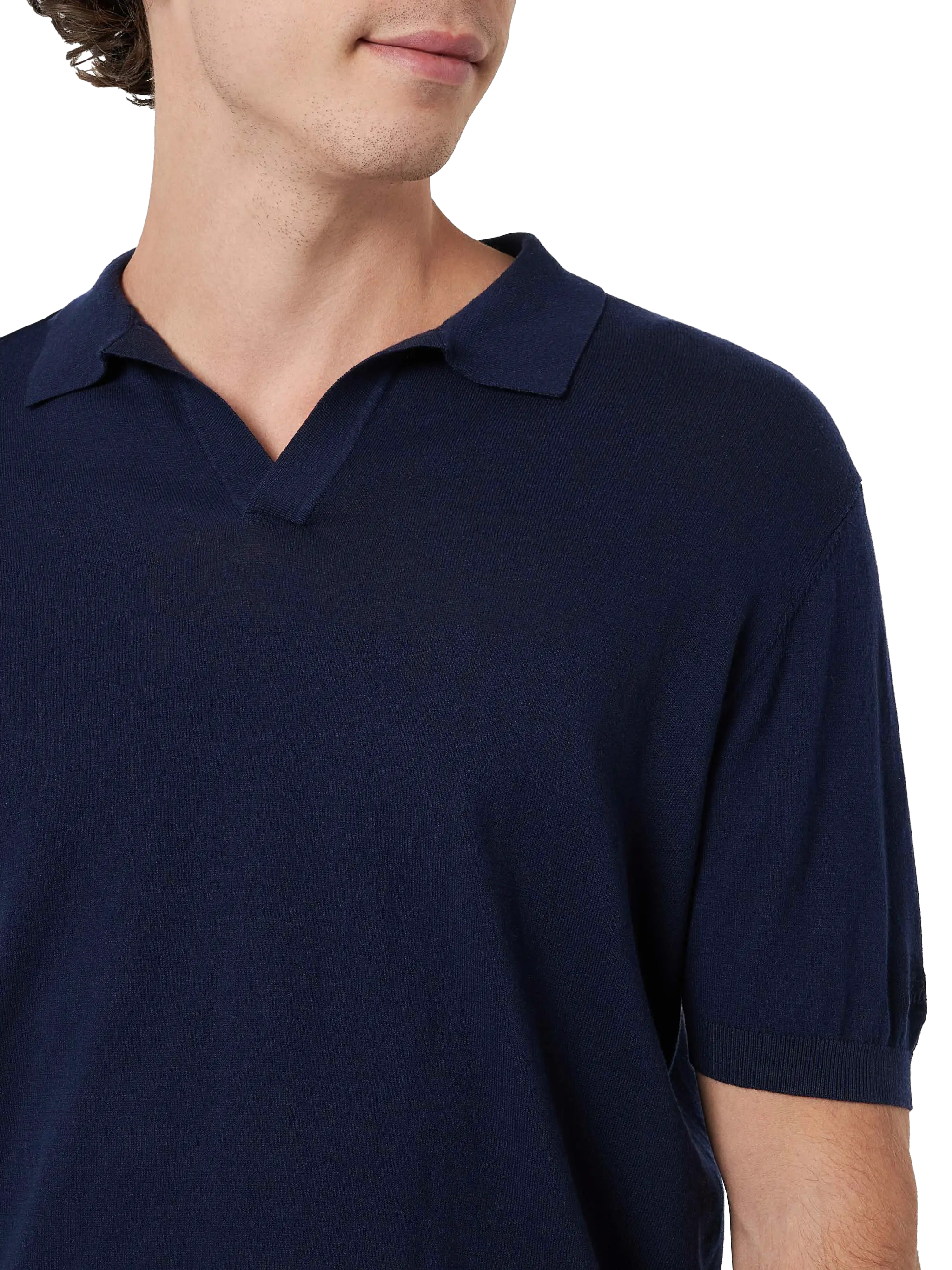 Navy blue buttonless knitted polo shirt Sloan - Image 4