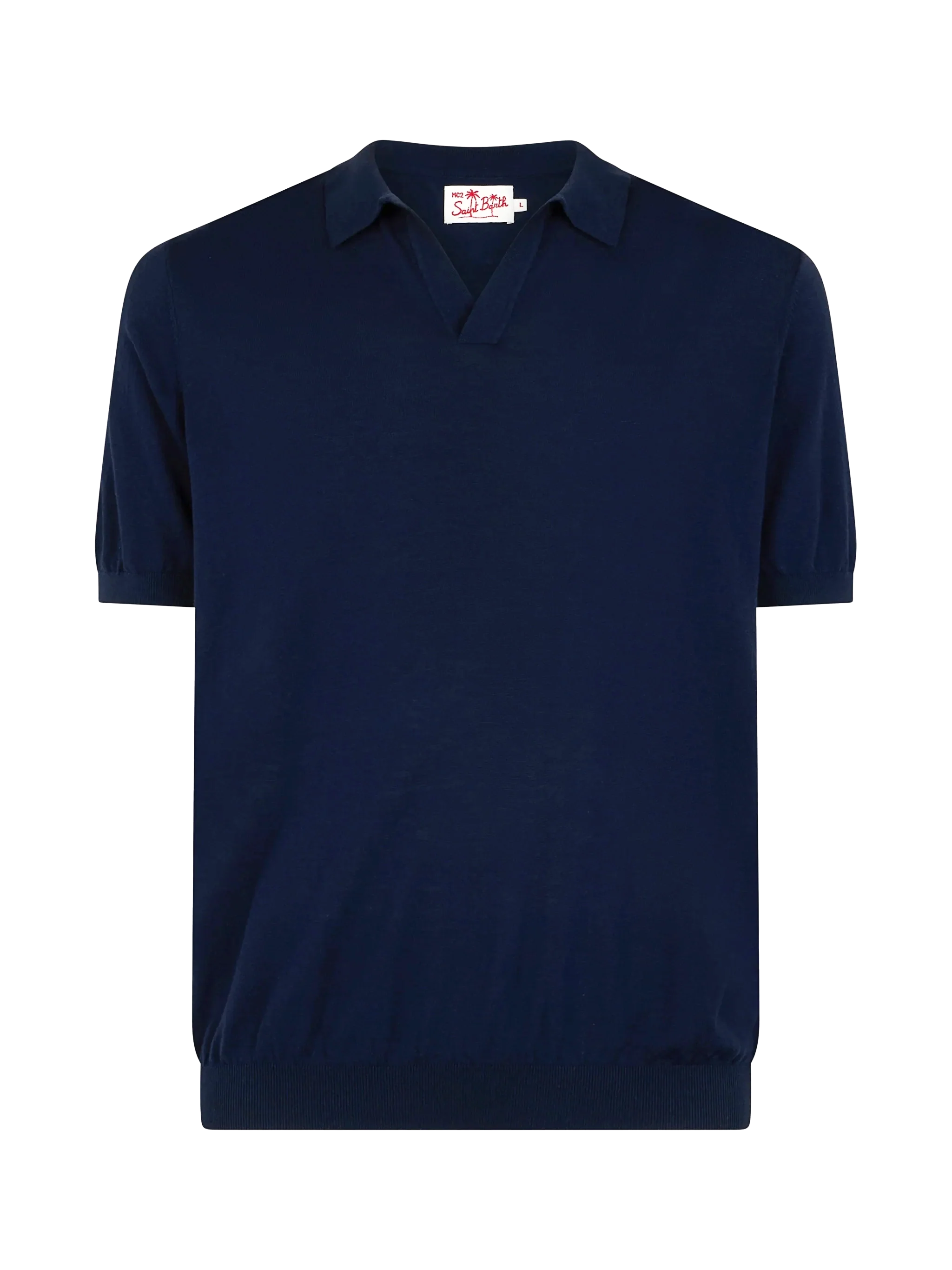 Navy blue buttonless knitted polo shirt Sloan - Image 5